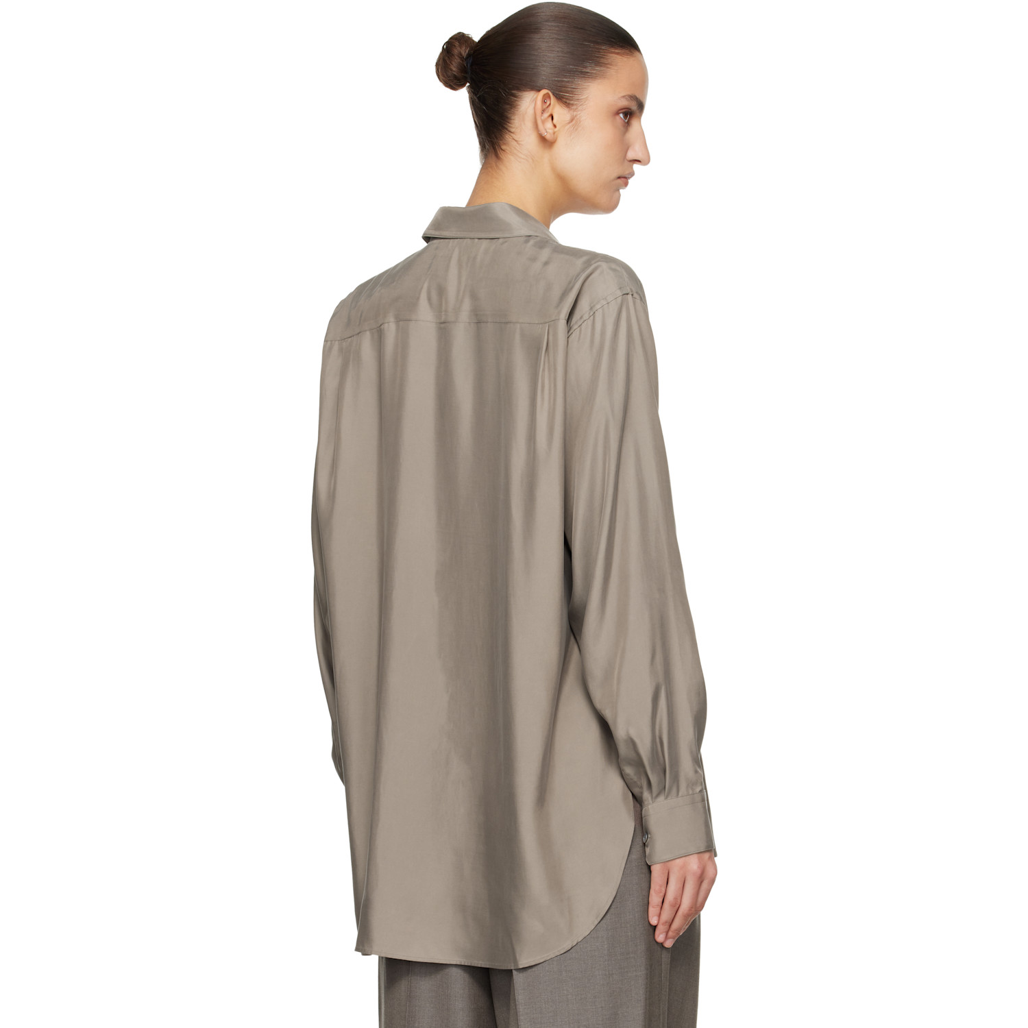  Ssstein Taupe Cupro Twill Oversized Ls Shirt 