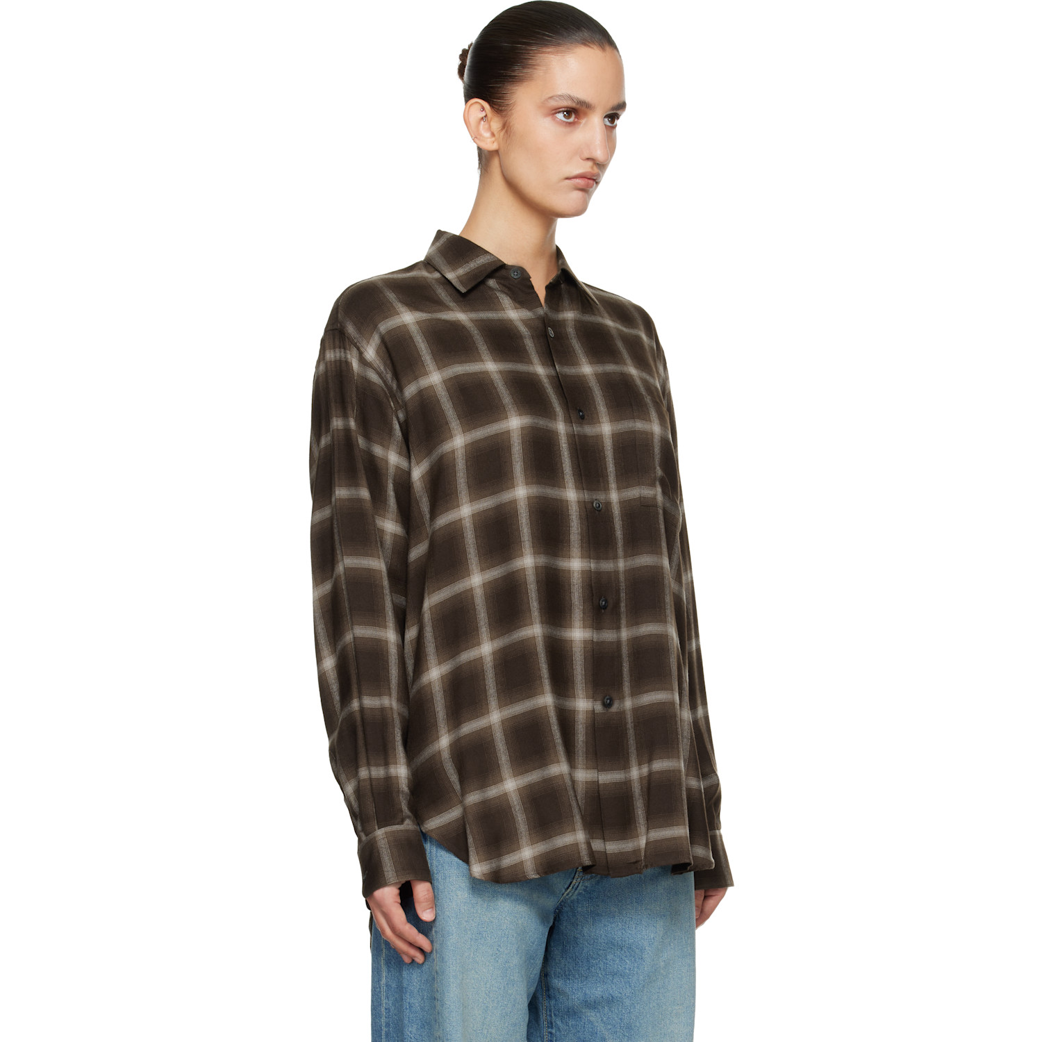  Ssstein Brown Check Oversized Ls Shirt 