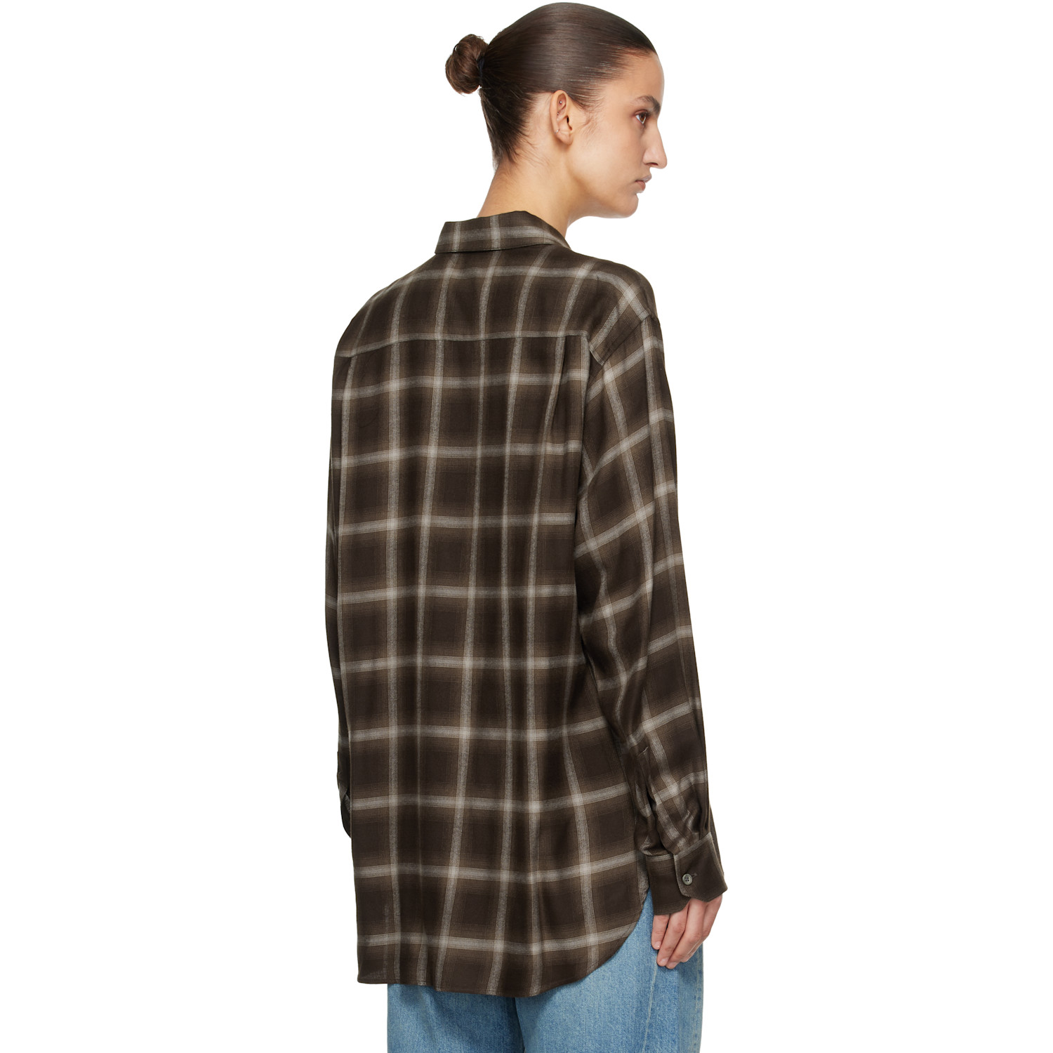 Ssstein Brown Check Oversized Ls Shirt 