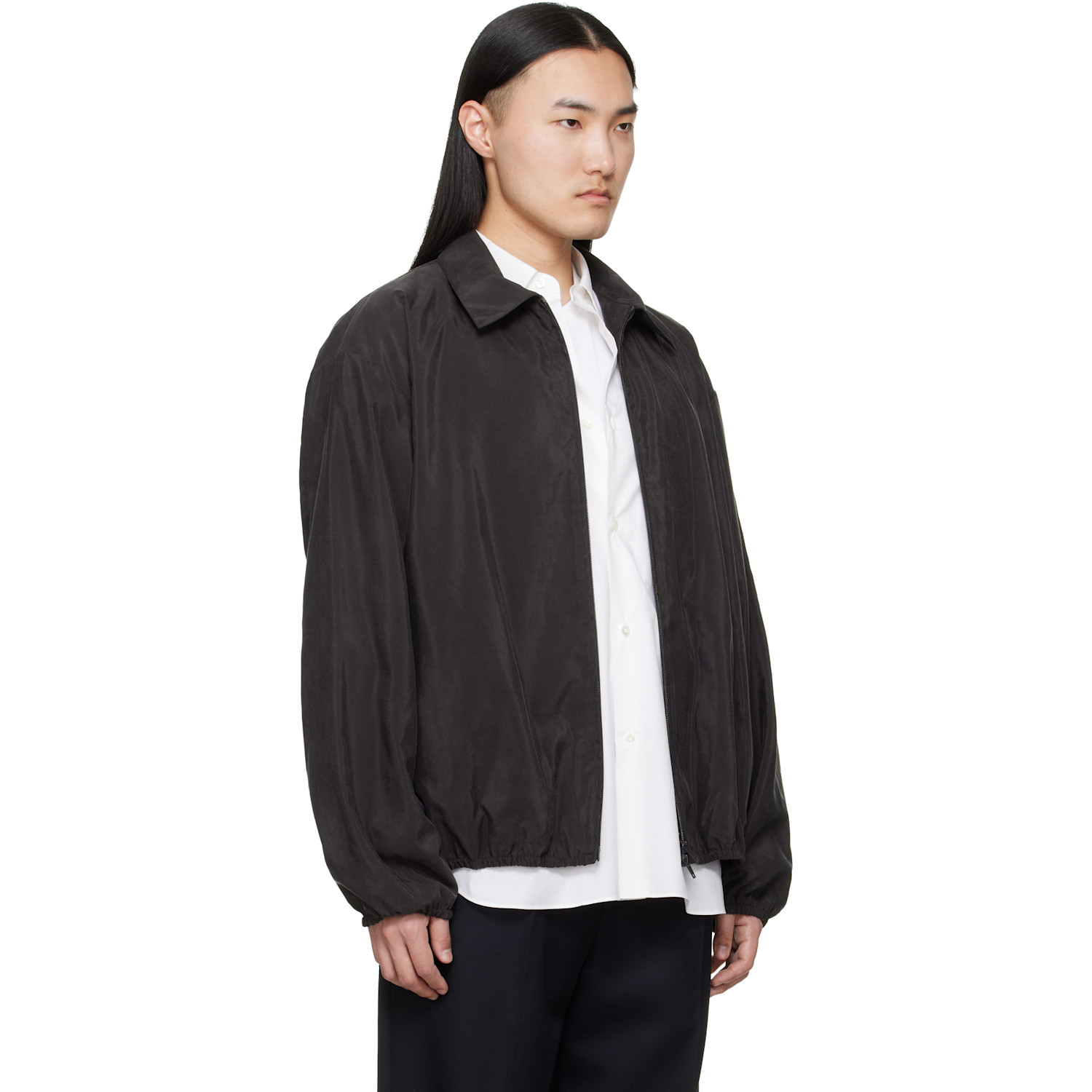  Ssstein Brown Silk Nylon Collared Zip Jacket 
