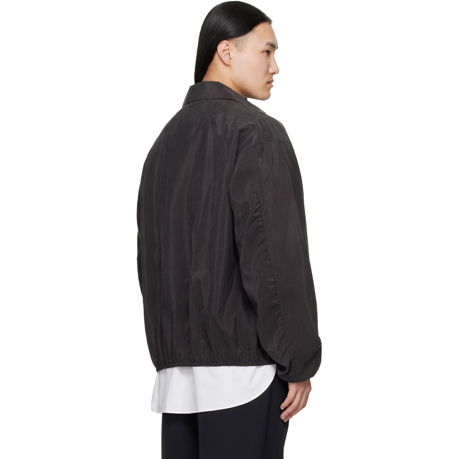  Ssstein Brown Silk Nylon Collared Zip Jacket 