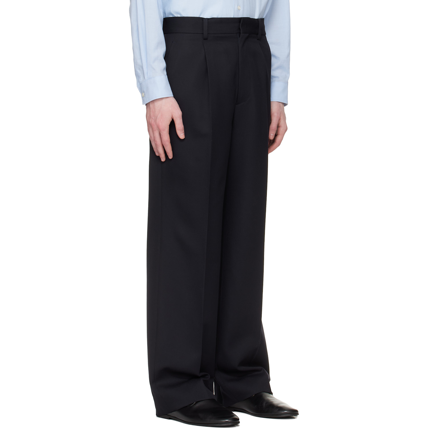  Ssstein Navy Wool Kersey Straight Trousers 