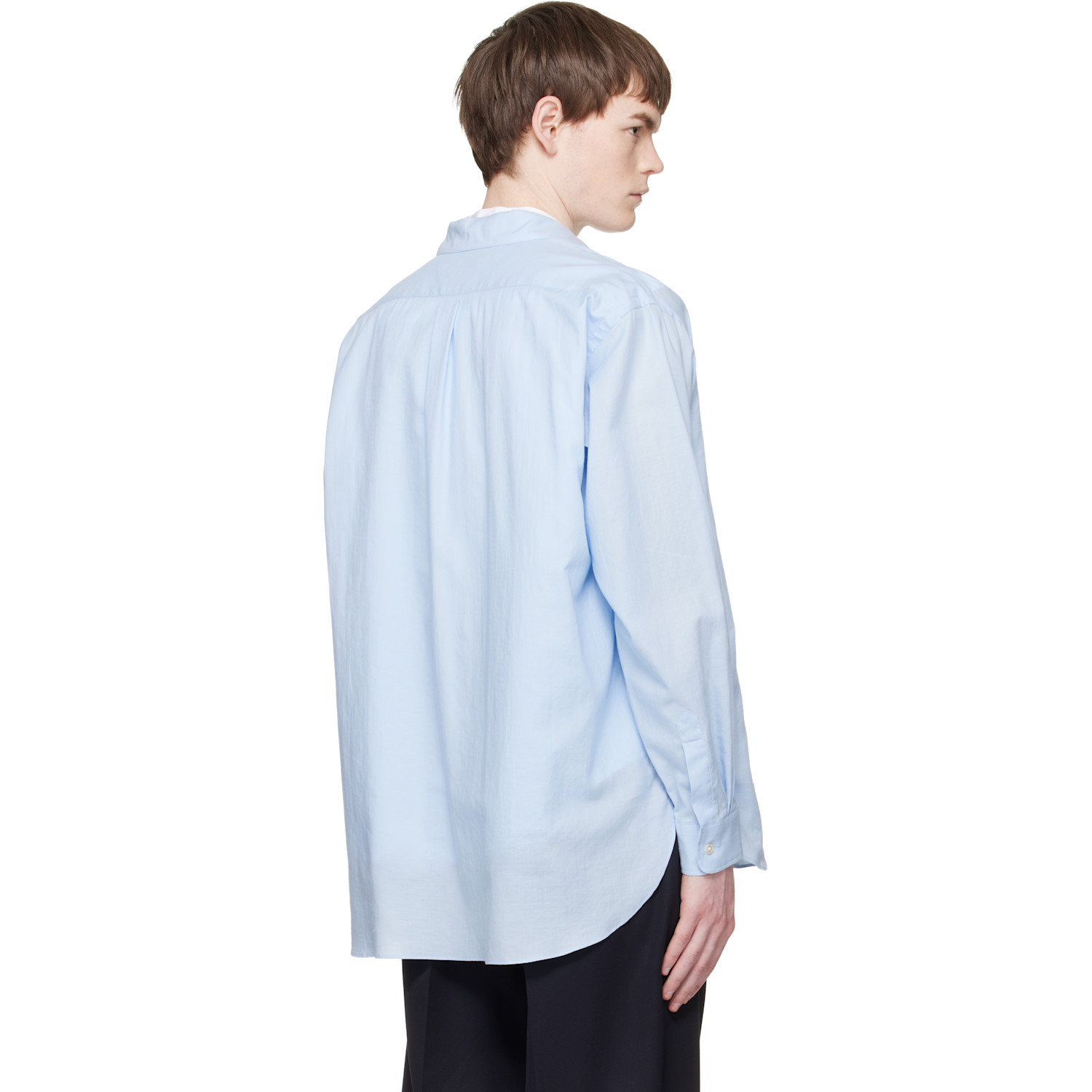  Ssstein Blue Cotton Silk Oversized Regular Collar Shirt 
