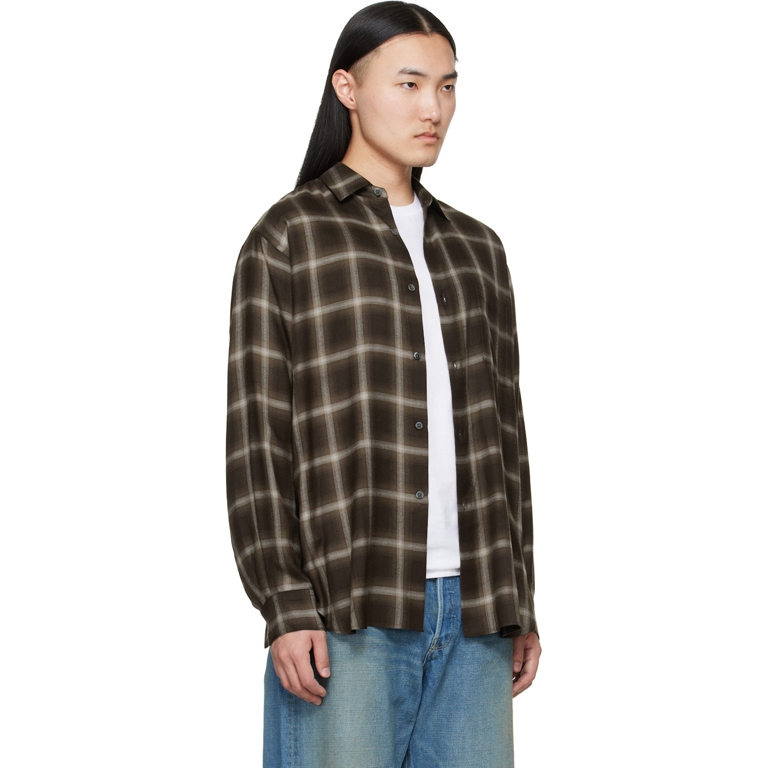  Ssstein Brown Check Oversized Ls Shirt 