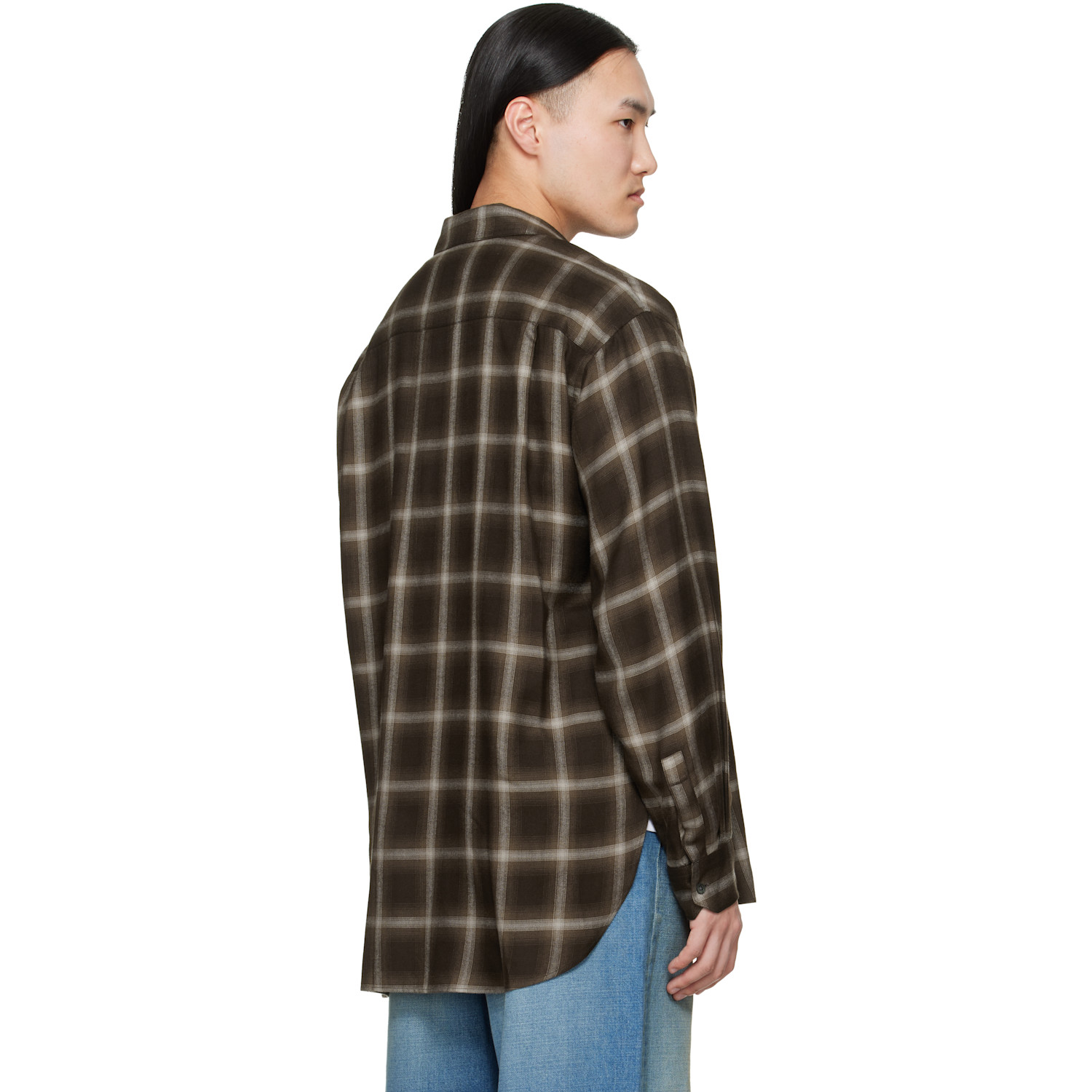  Ssstein Brown Check Oversized Ls Shirt 