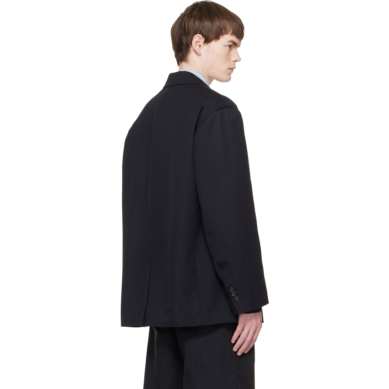  Ssstein Navy Wool Kersey Oversized Single Breasted Blazer 