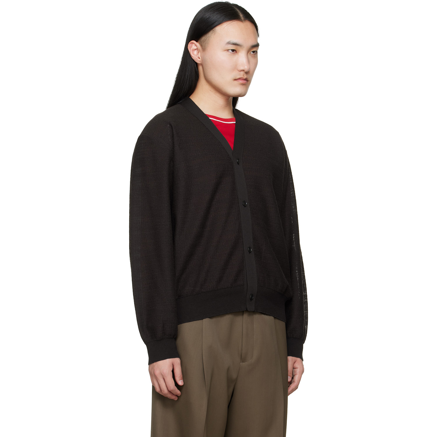 Ssstein Brown Slub Cotton Knit Cardigan 