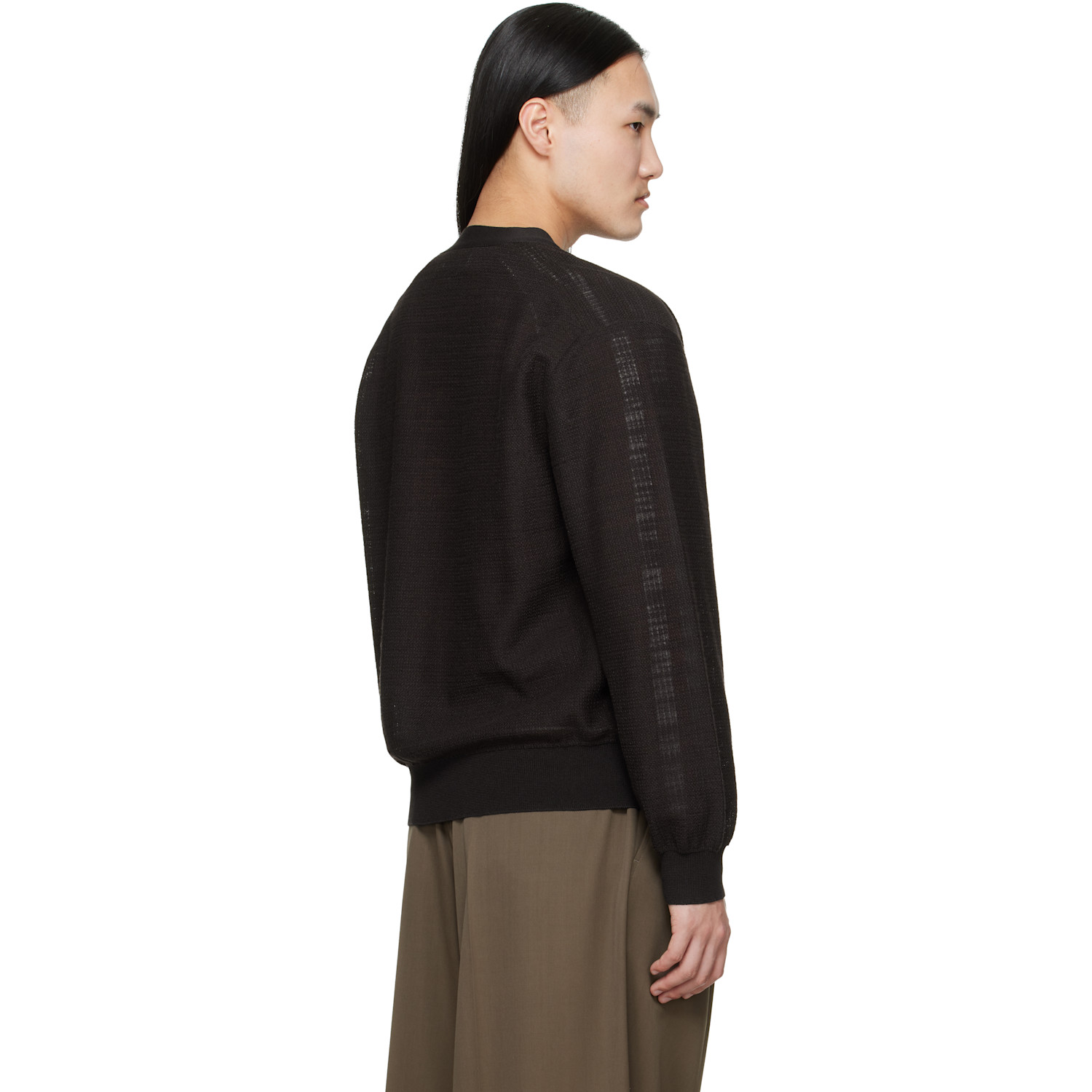  Ssstein Brown Slub Cotton Knit Cardigan 