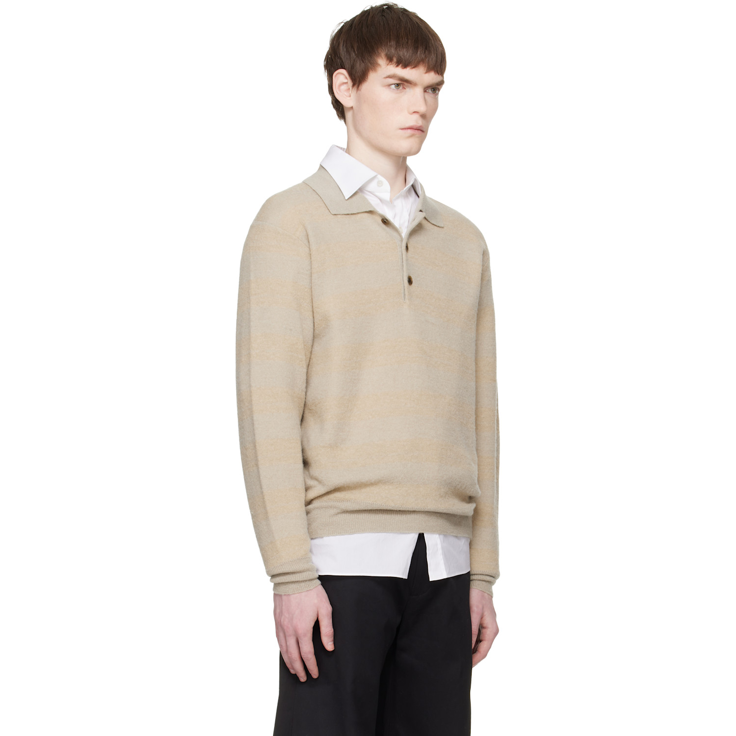  Ssstein Beige Knit Stripe Ls Polo 