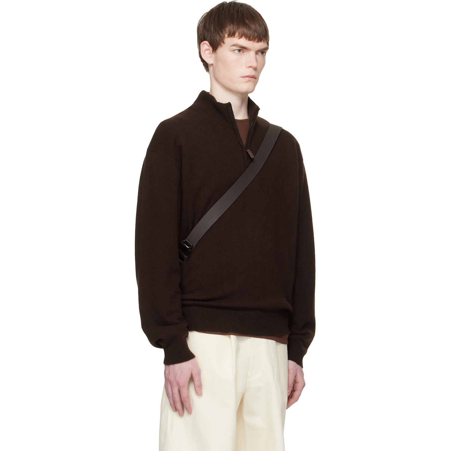  Ssstein Brown Pure Cashmere Knit Half Zip Ls Sweater 