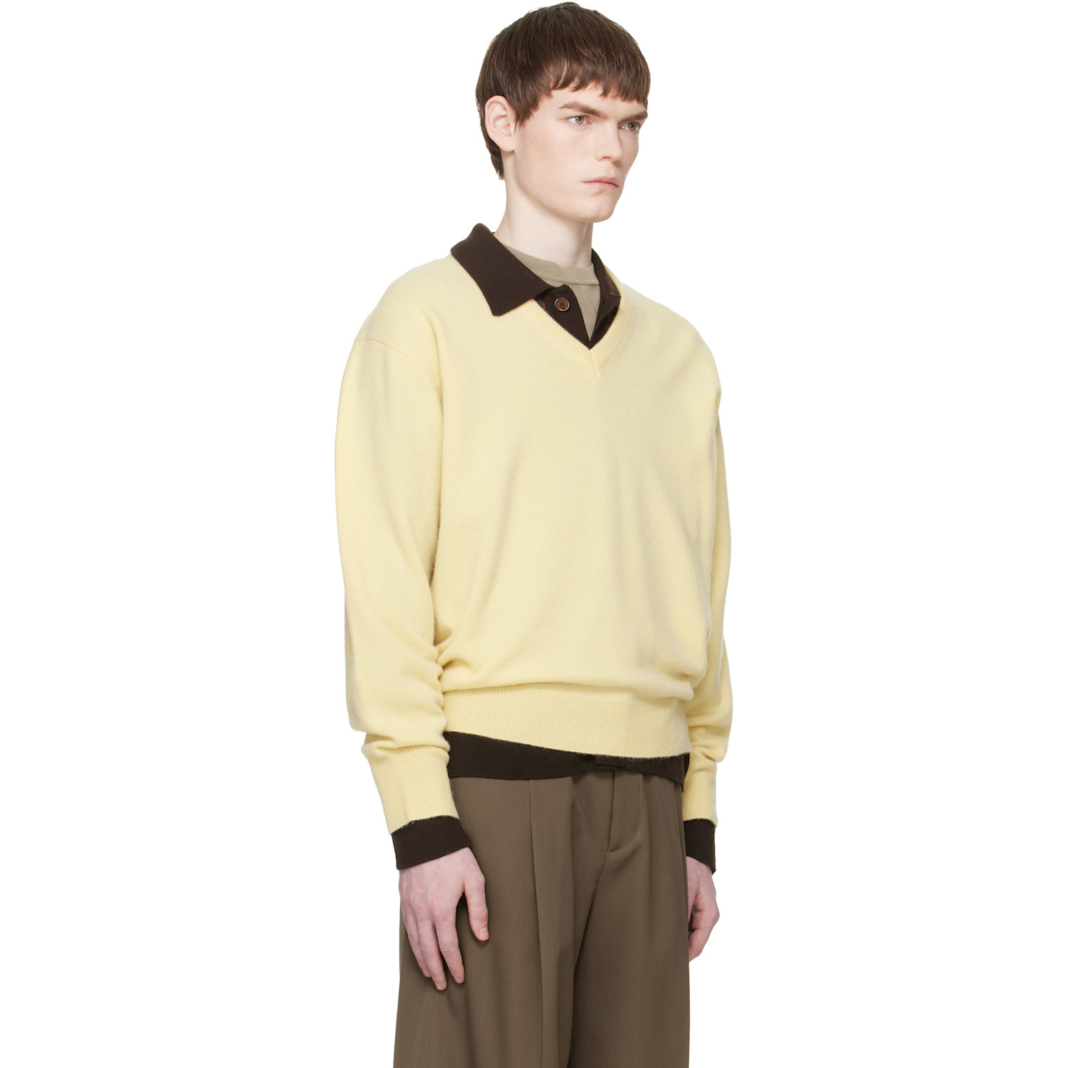  Ssstein Yellow Pure Cashmere V Neck Ls Sweater 