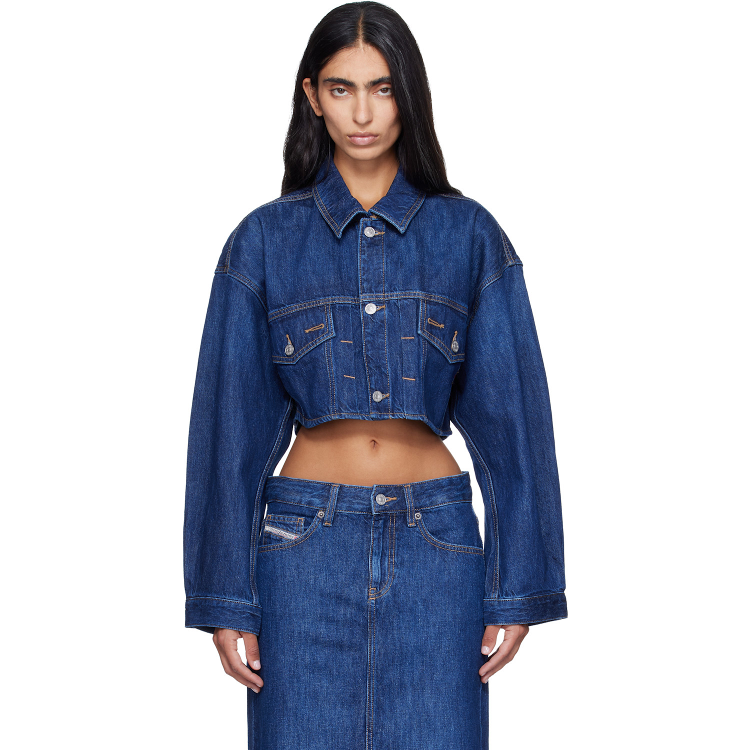 Diesel Blue Cropped Oversized Denim Trucker Jacket