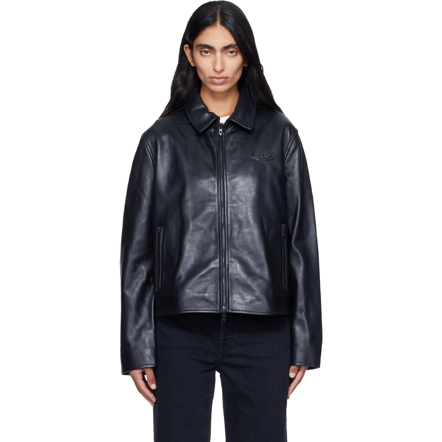 Diesel Black Leather Coach Jacket