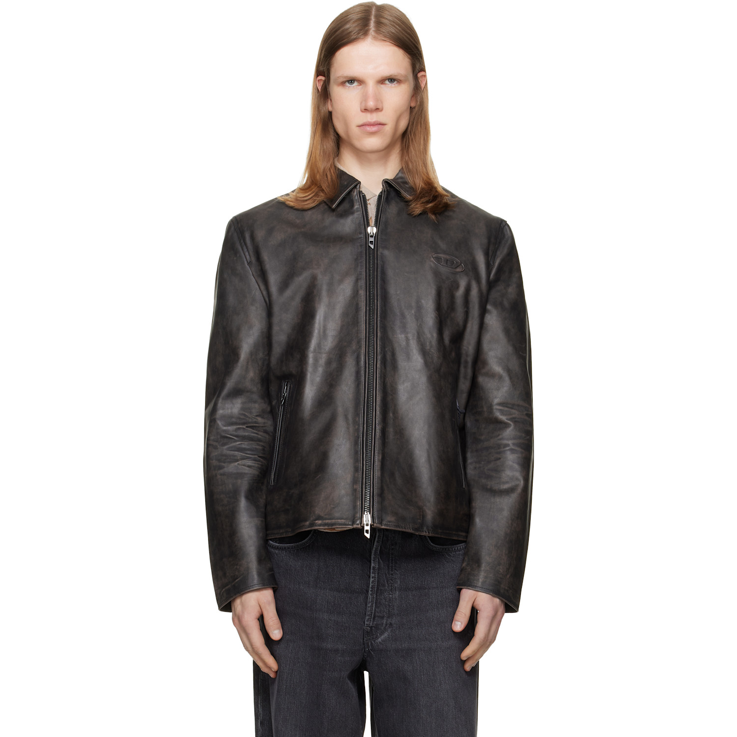 Diesel Brown Treated Leather Coach Jacket