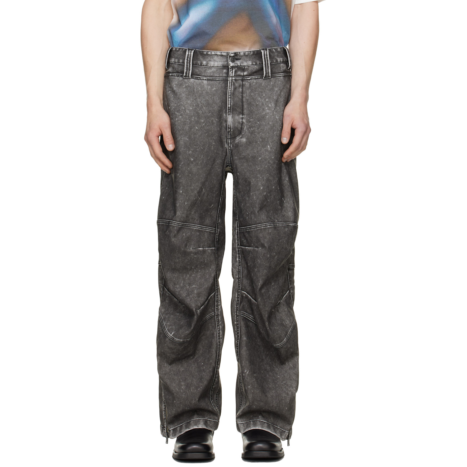 Diesel Gray Distressed-Effect Faux-Leather Pants