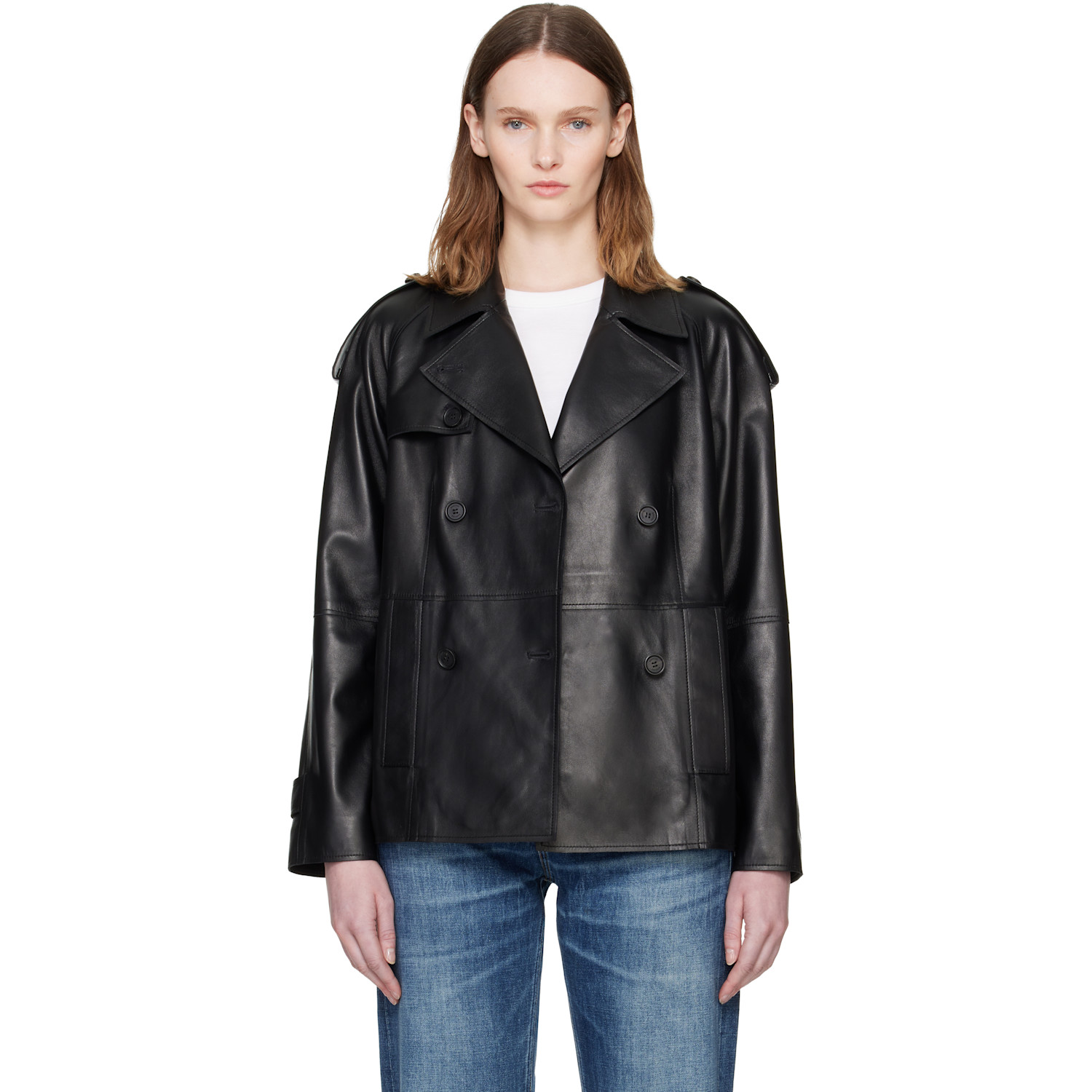Mackage Black Dolores Double-breasted Leather Jacket In Multi