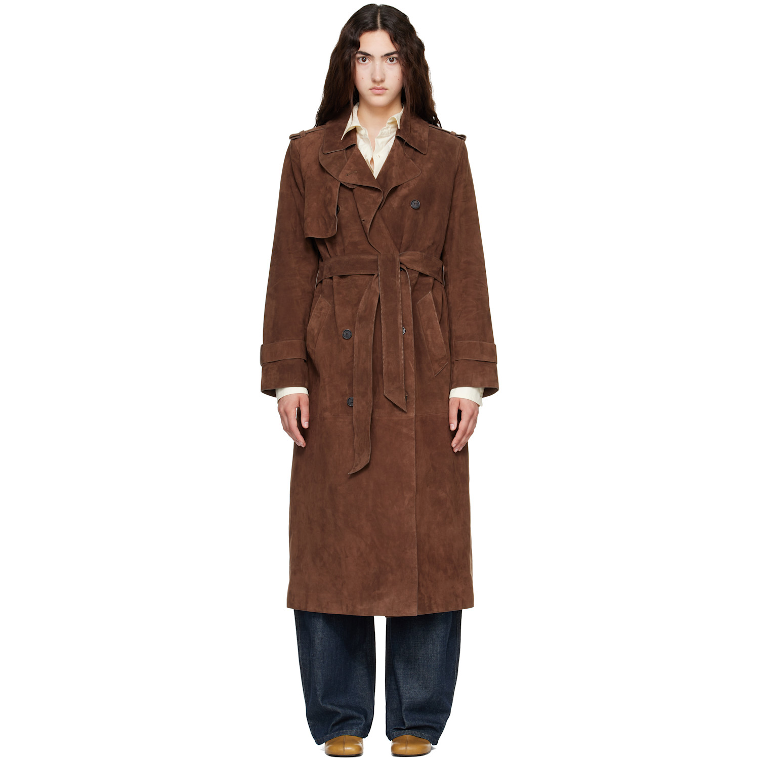 MACKAGE Brown Gael-SU Maxi Suede Trench Coat