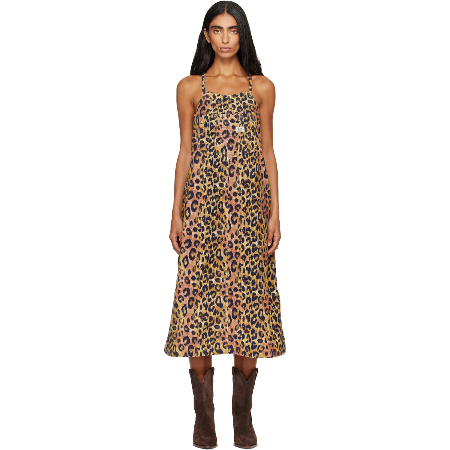 R13 Brown Relaxed Strappy Midi Dress