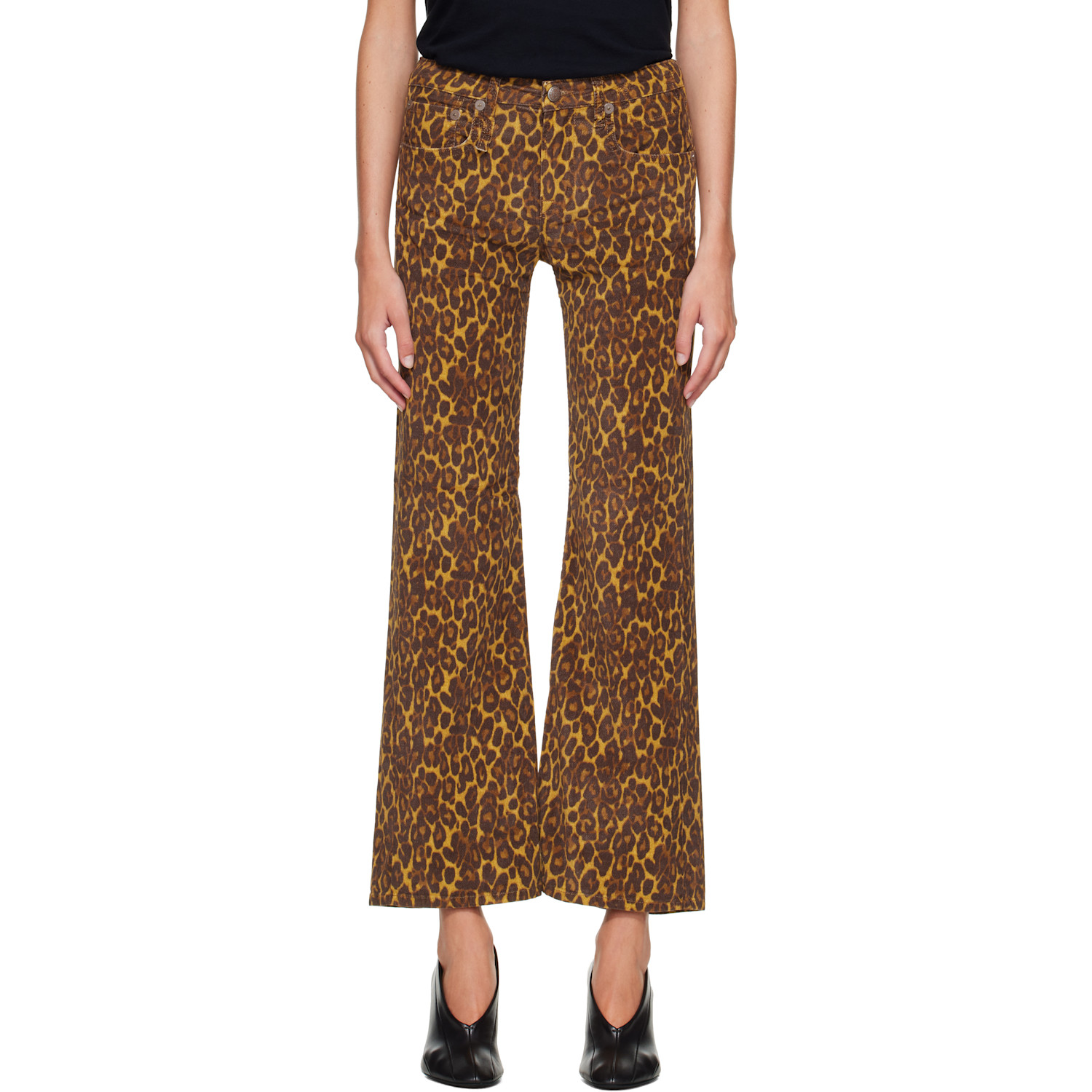 R13 Brown Joan Cropped Flare Jeans