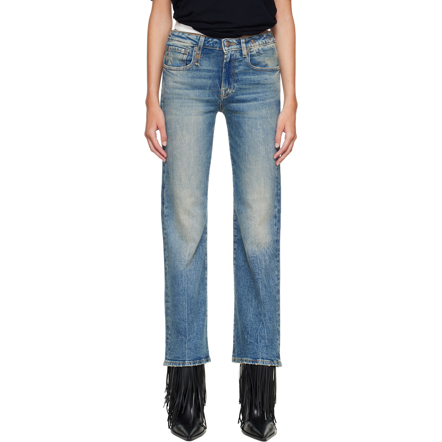R13 Blue Joan Cropped Flare Jeans