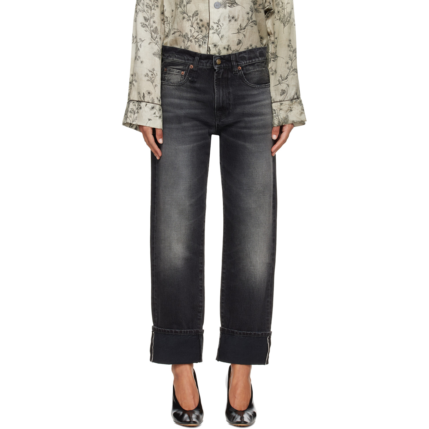 R13 Black Cuffed BF Jeans
