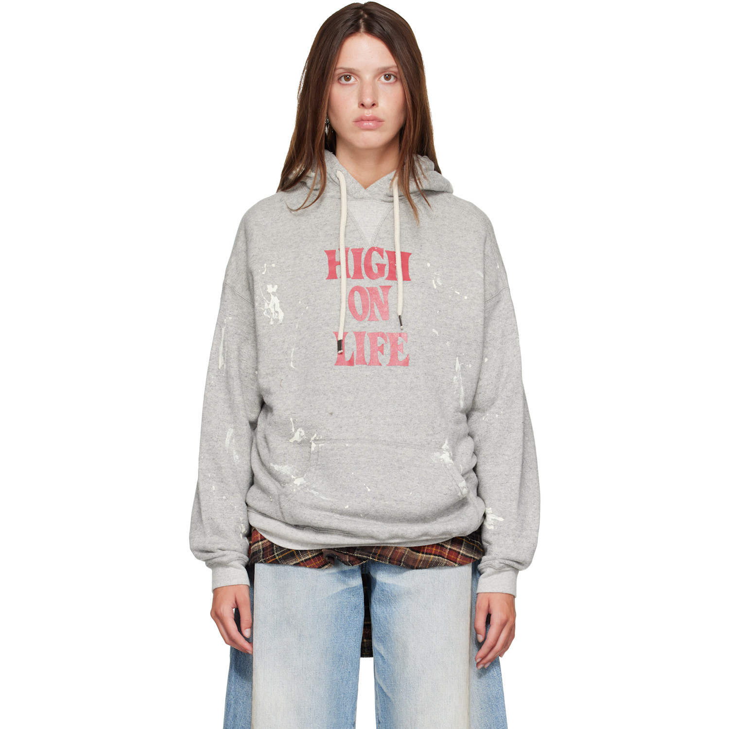 R13 Gray 'High On Life' Oversized Hoodie