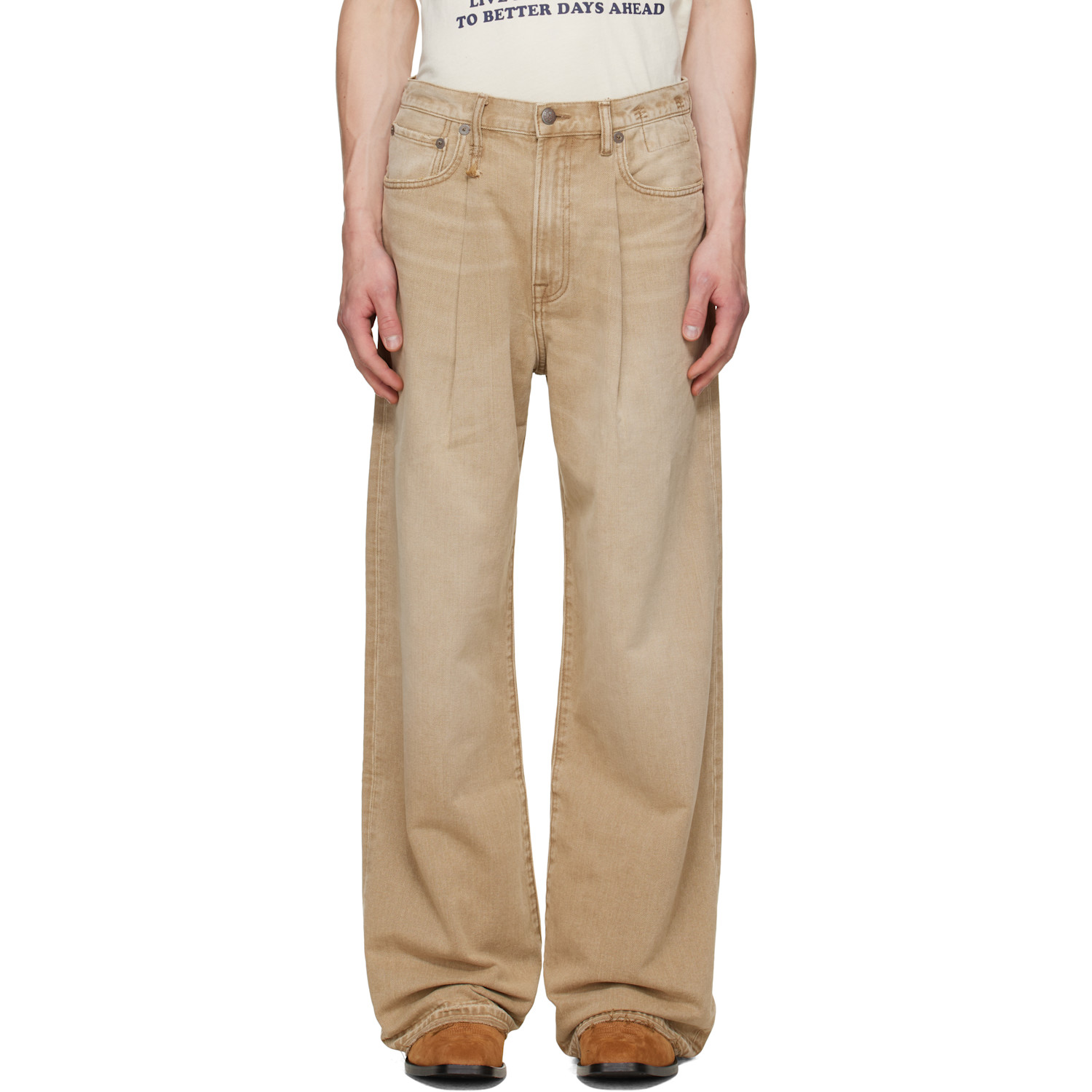 R13 Beige Damon Pleated Jeans