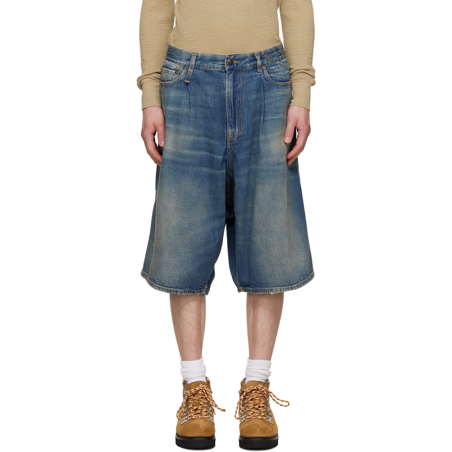 R13 Indigo Jesse Denim Shorts