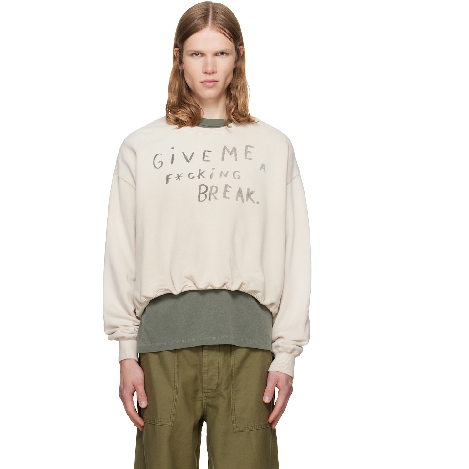 R13 Beige 'give Me A Break' Balloon Crewneck Sweatshirt In Natural Off White