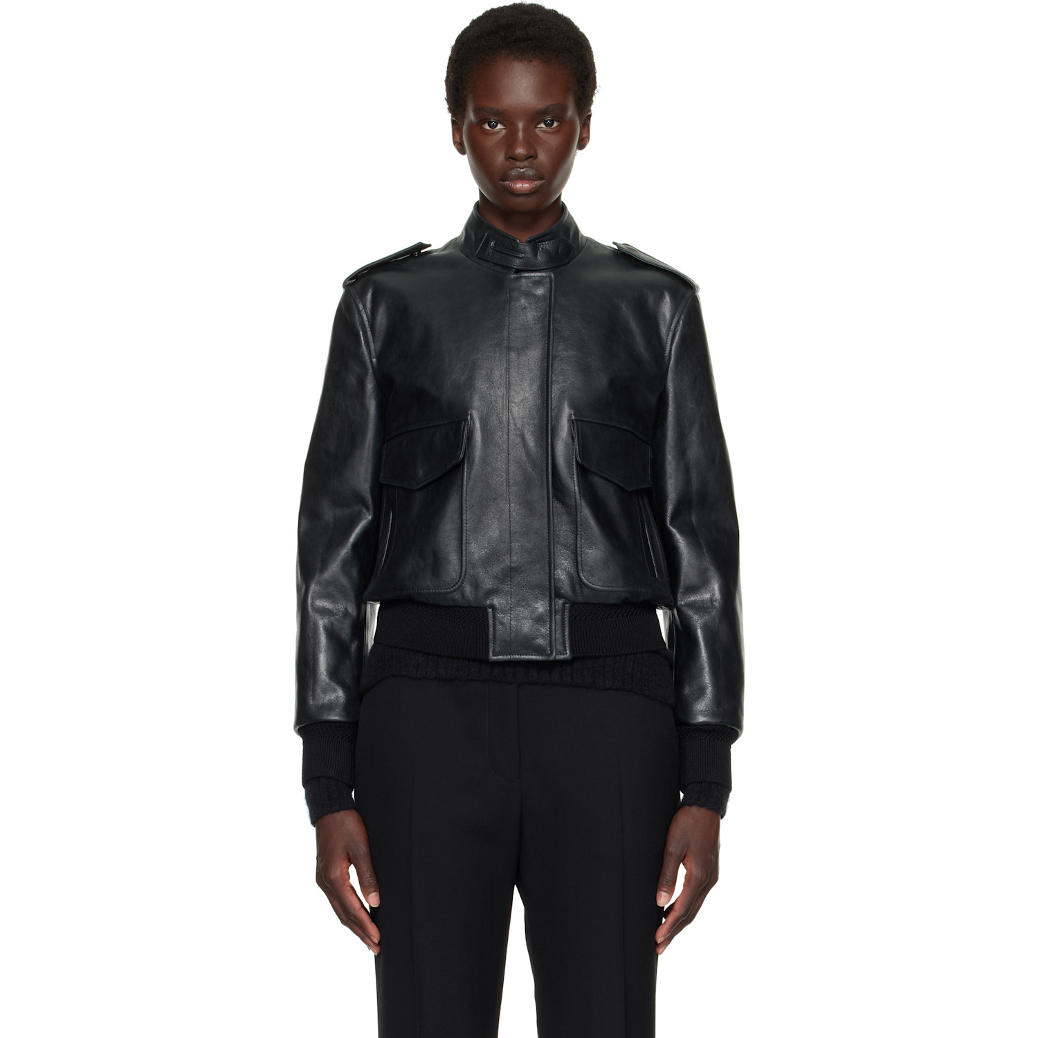 TOM FORD Black Natural Grain Leather Aviator Jacket