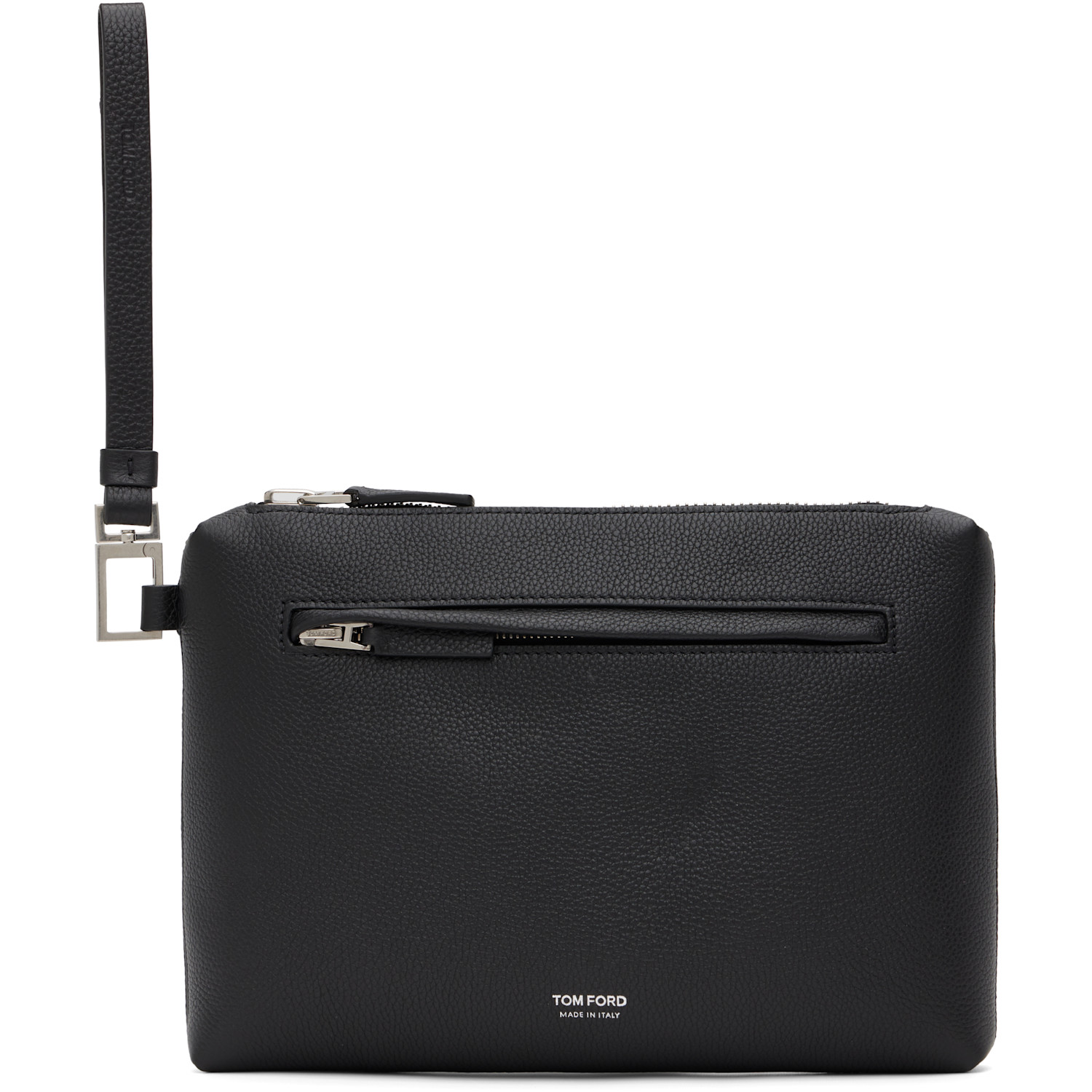 TOM FORD Black Grain Leather Wristlet Pouch