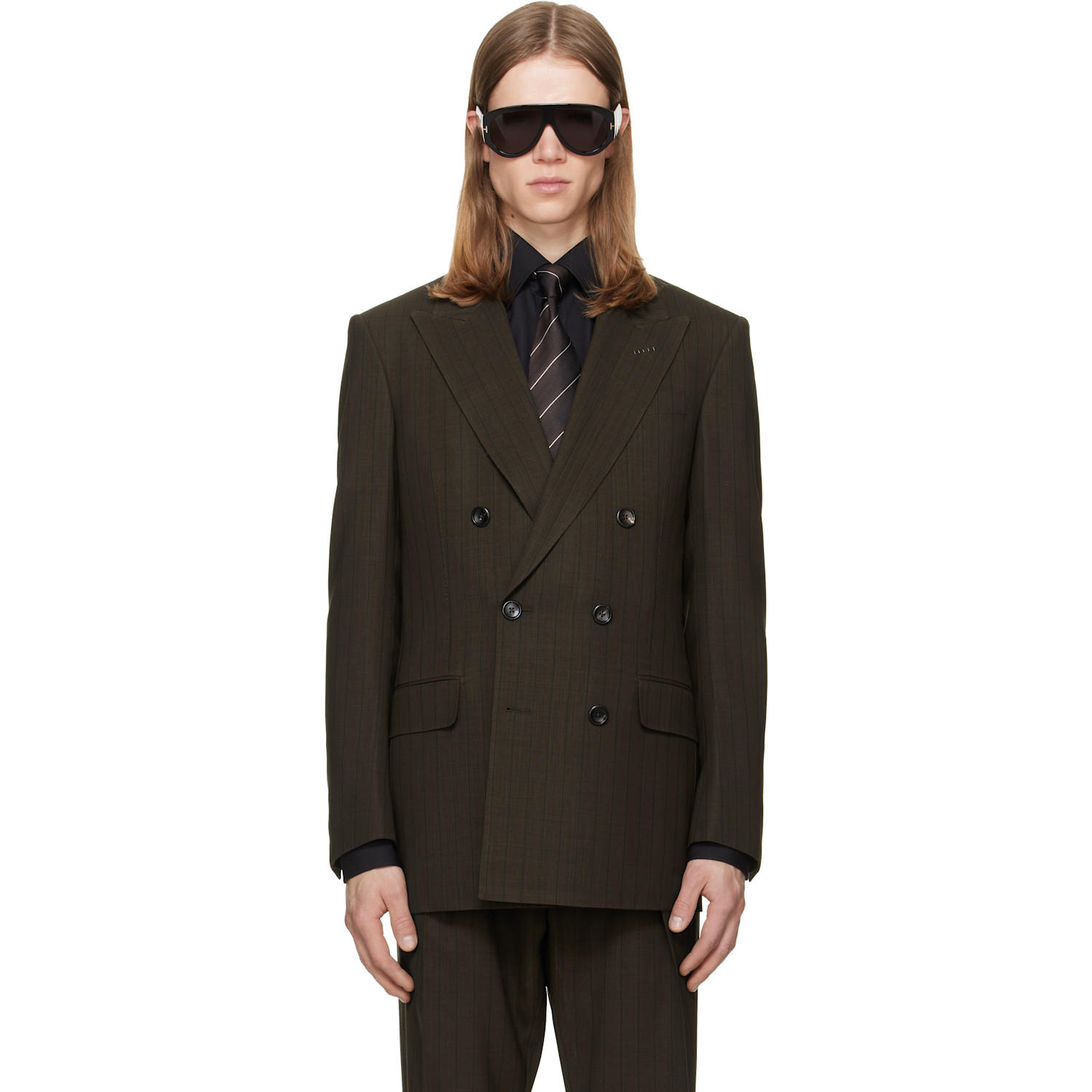TOM FORD Brown Light Fresco Stripe Blazer