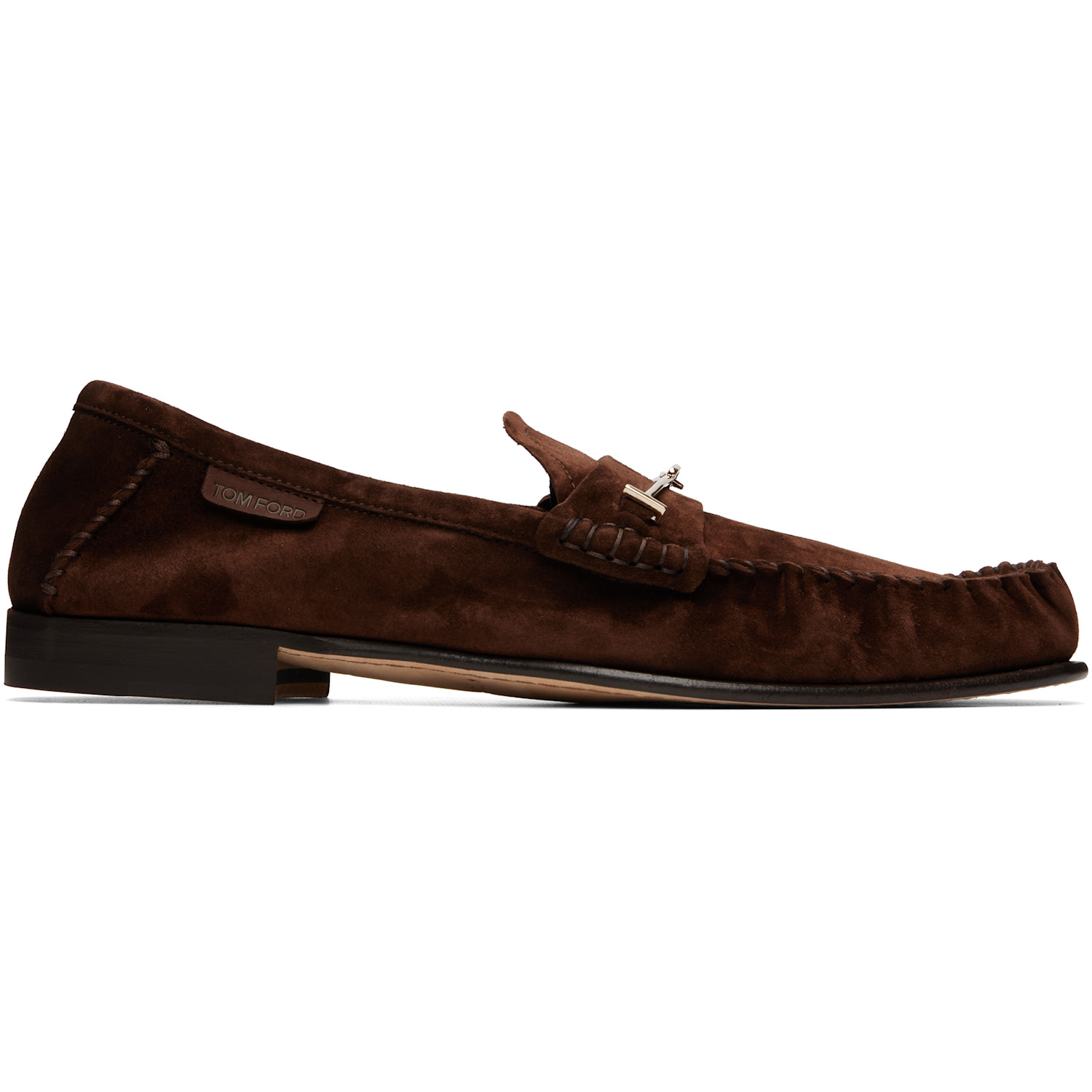 TOM FORD Brown Suede Double T Hardware Ripley Loafers