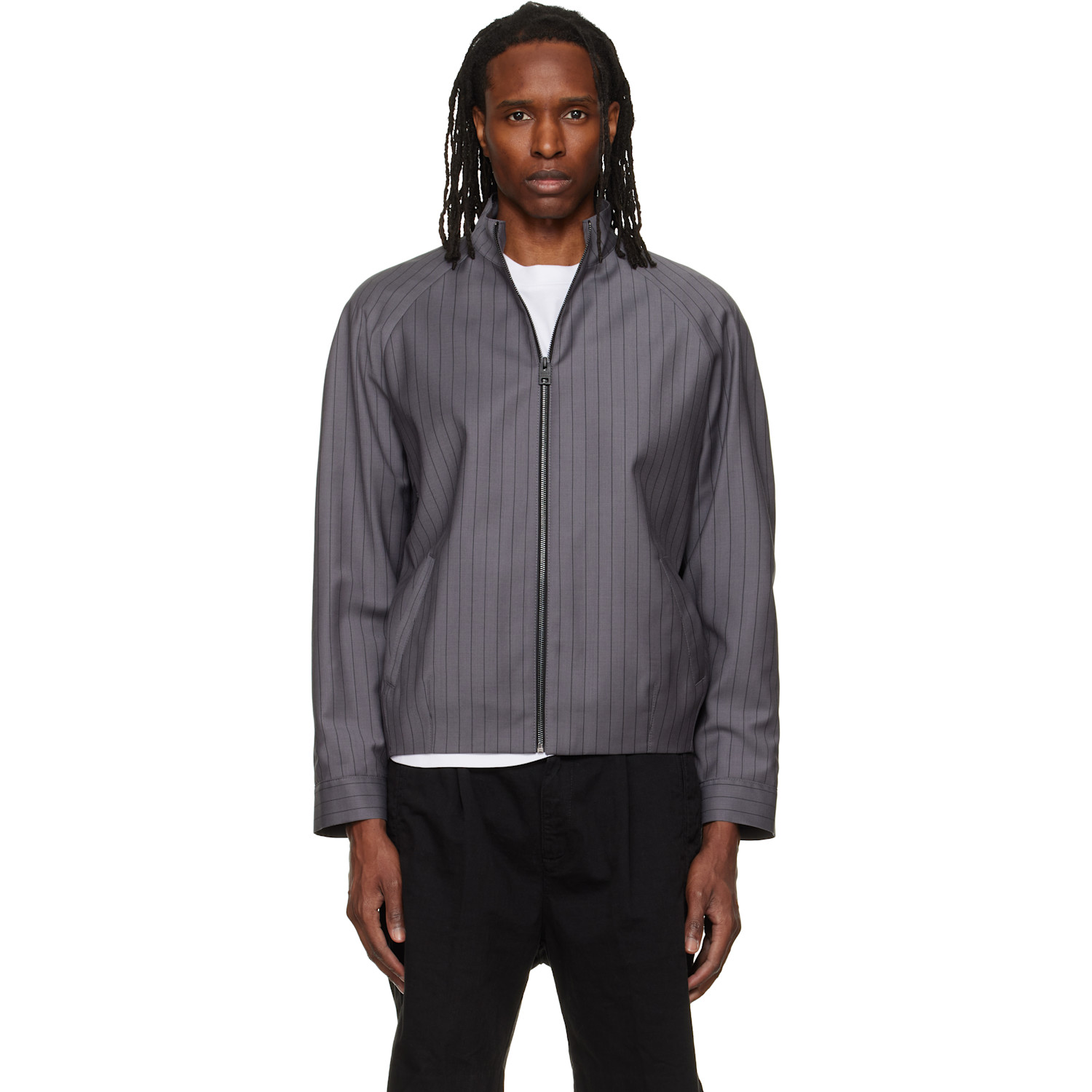 Hugo Gray Slim-Fit Chalk-Stripe Virgin Wool Jacket