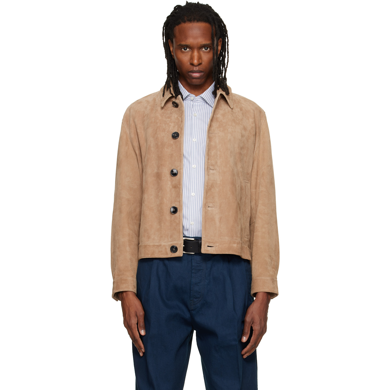 Hugo Beige Suede Stitched Pocket Detail Jacket