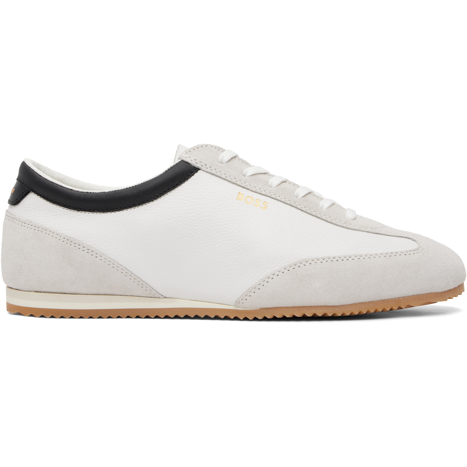 BOSS White Leather & Suede Trim Sneakers