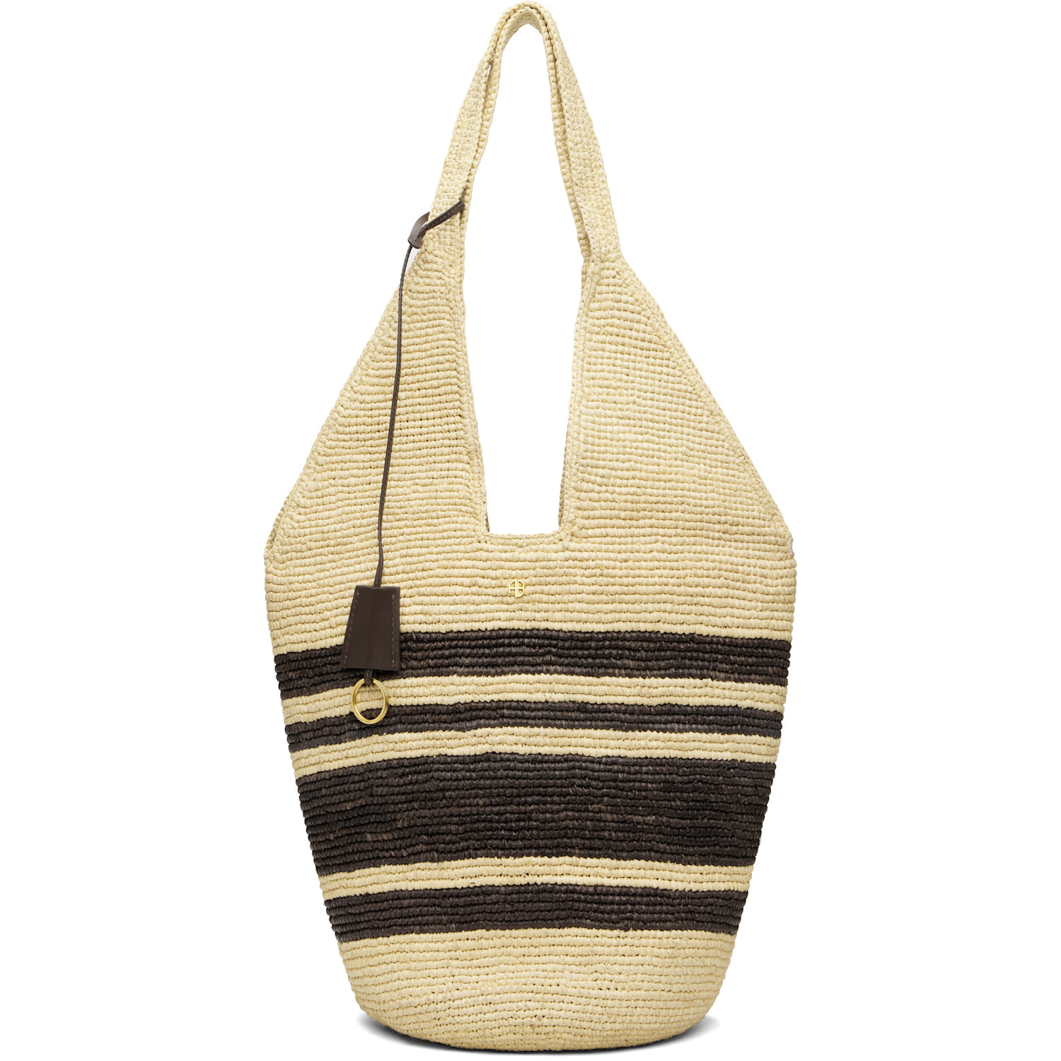 ANINE BING Off-White & Brown Leah Stripes Raffia Bag