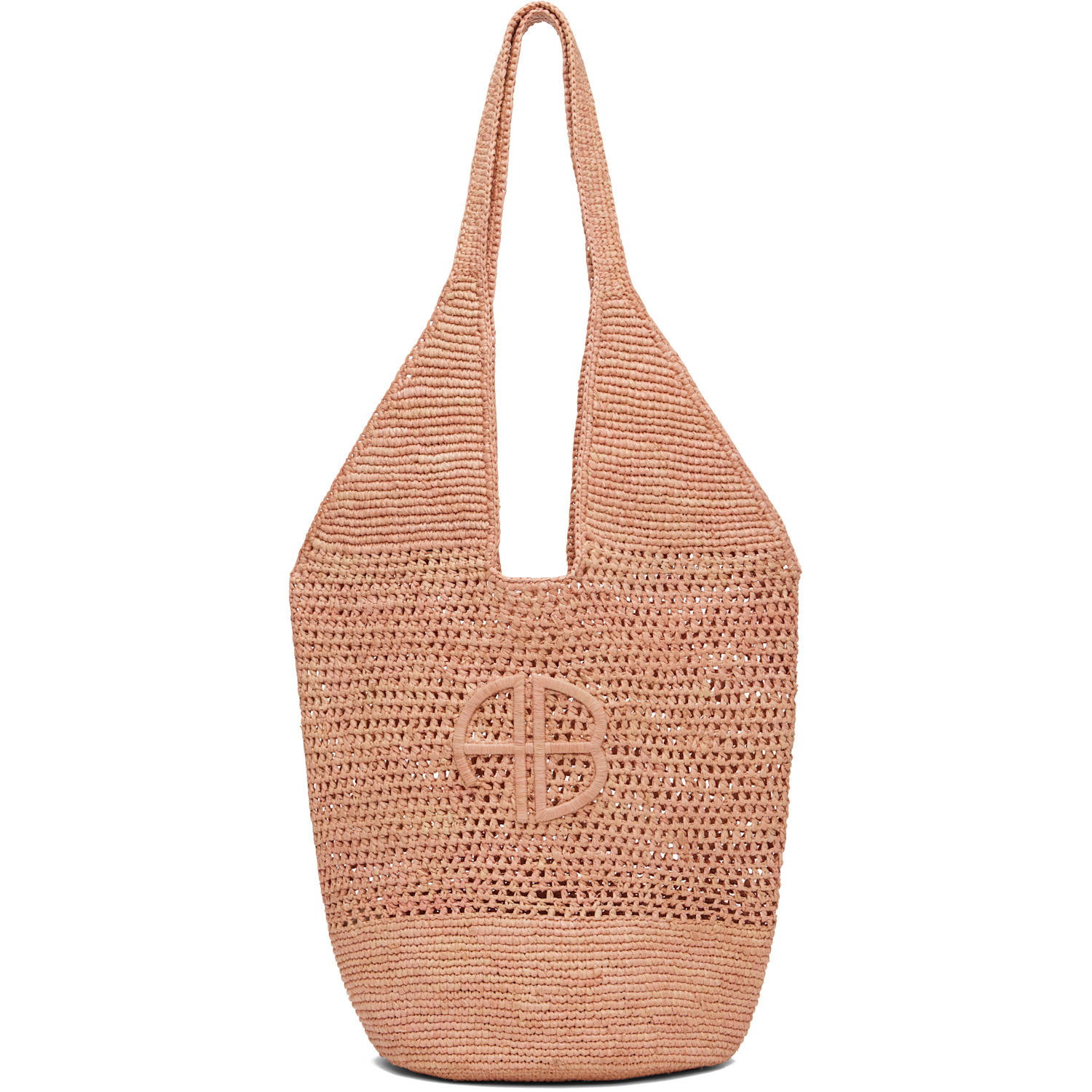 ANINE BING Pink Leah Logo Raffia Bag