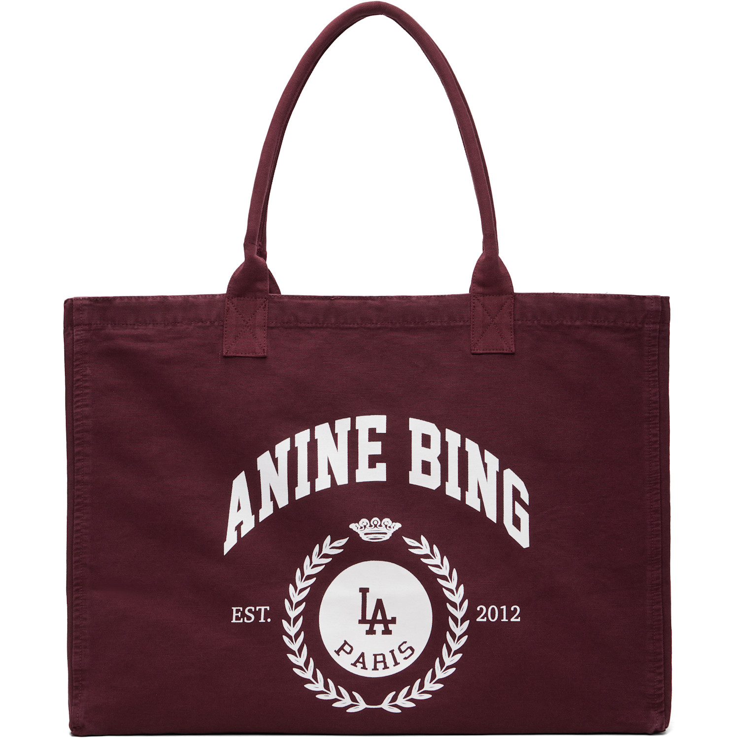 ANINE BING Burgundy Leo Canvas Collegiate Tote