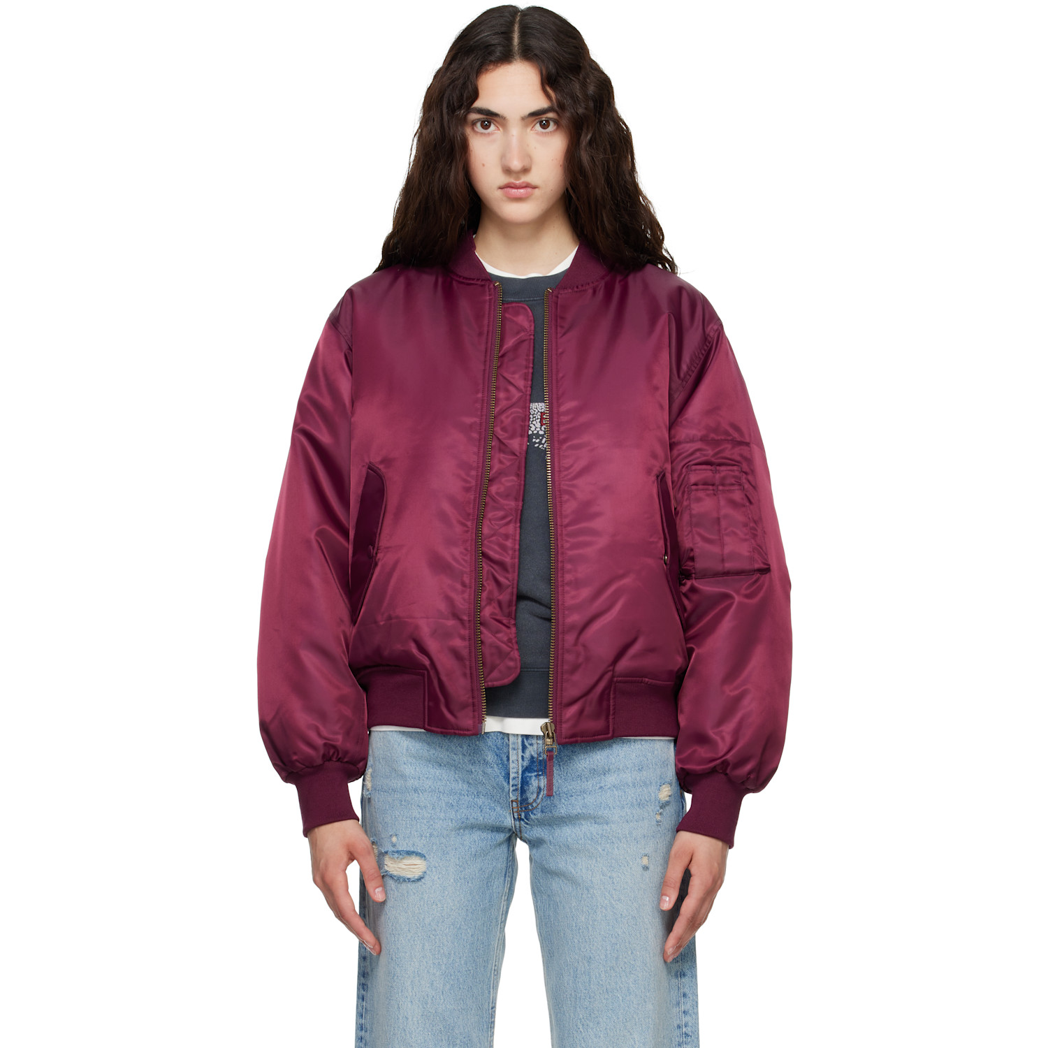 ANINE BING Burgundy Leon Bomber Jacket