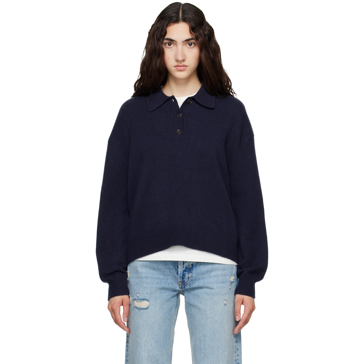 ANINE BING Navy Lee Polo