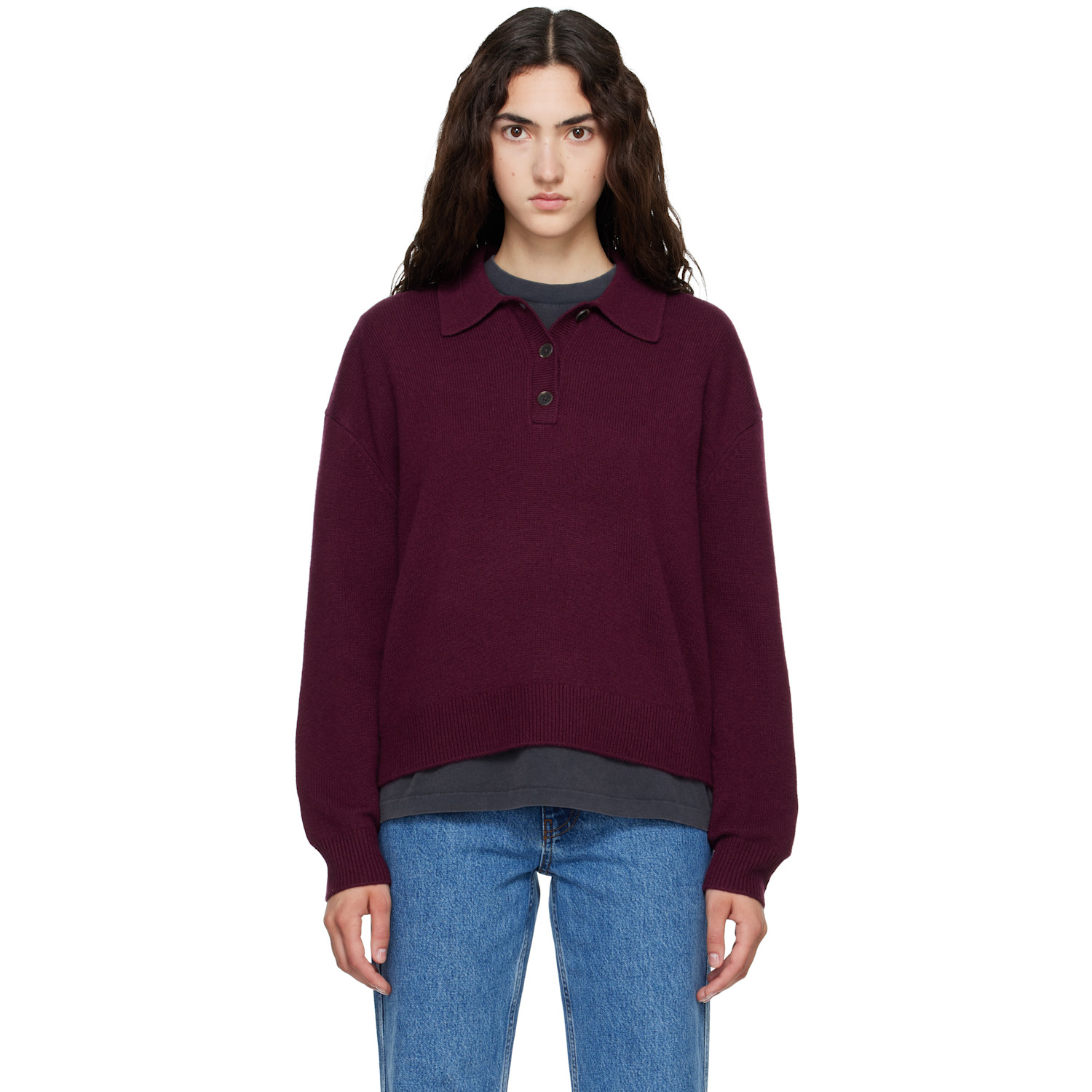 ANINE BING Burgundy Lee Polo