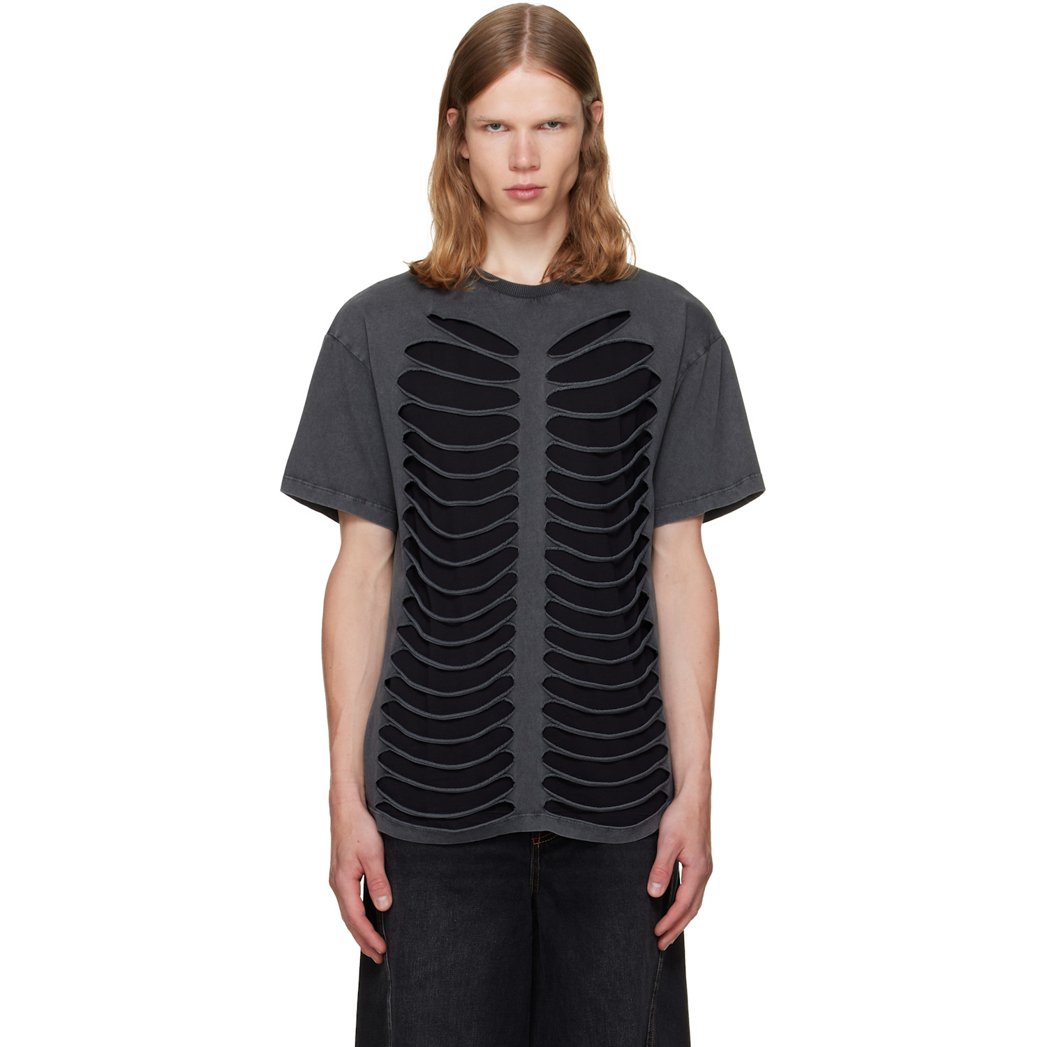 Avavav Gray & Black Tier Cut-out Double Layer T-shirt