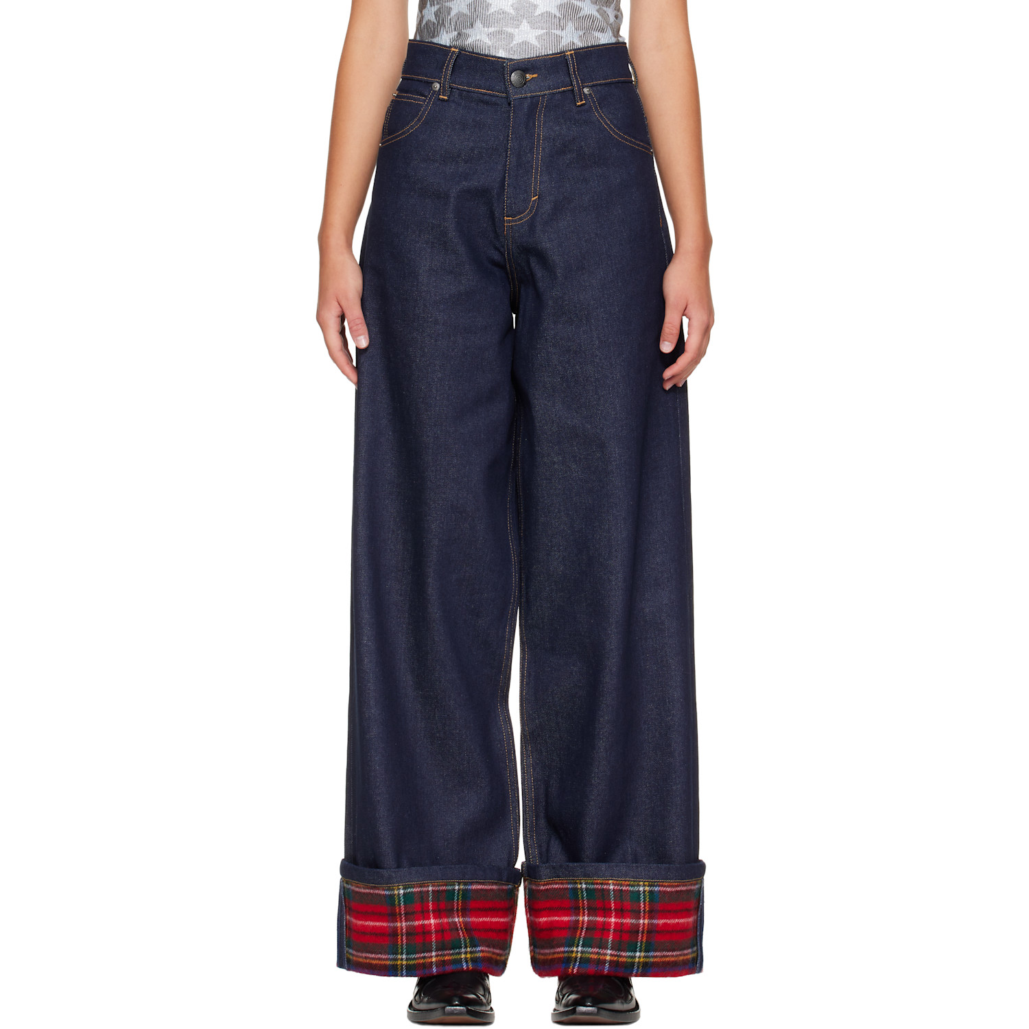 Charles Jeffrey LOVERBOY Navy Scarf Wide Jeans