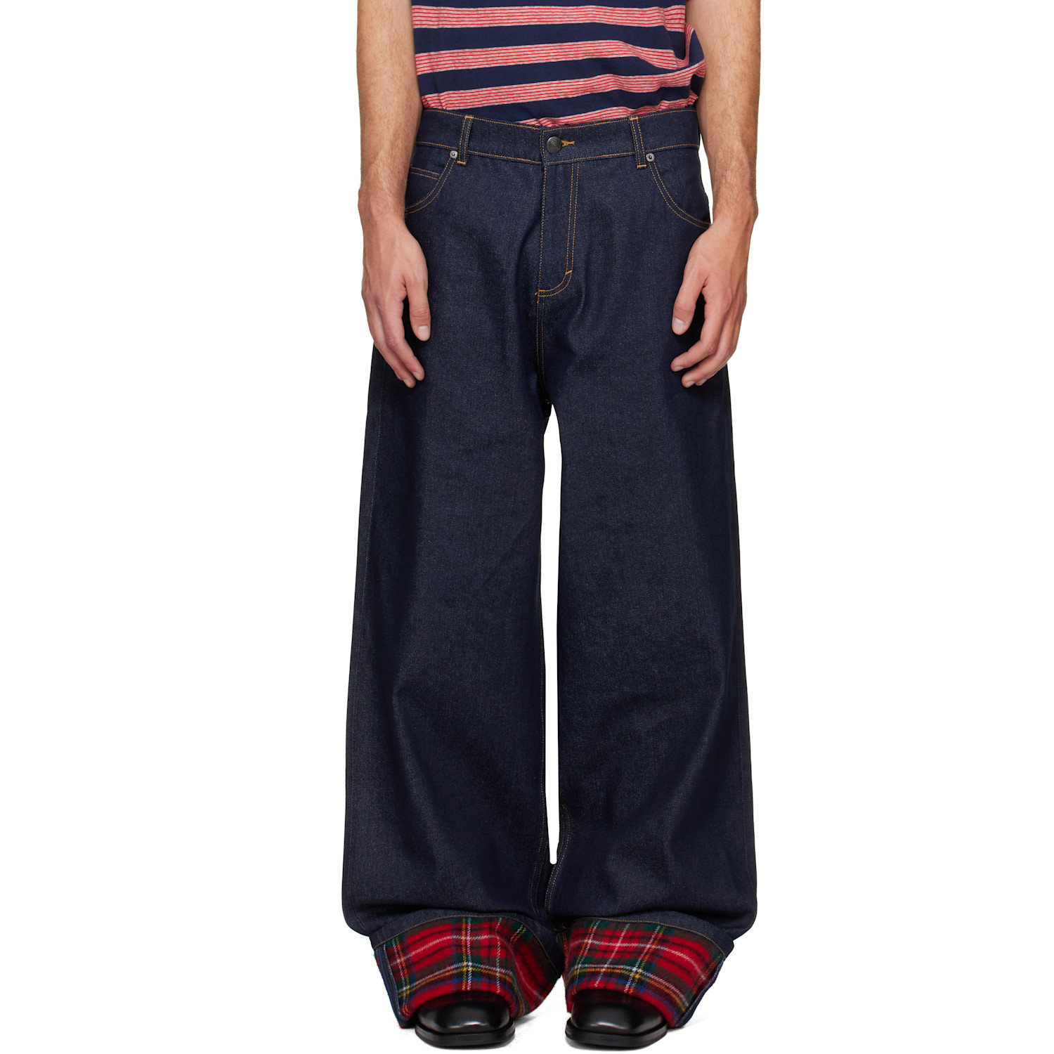 Charles Jeffrey LOVERBOY Navy Scarf Wide Leg Jeans