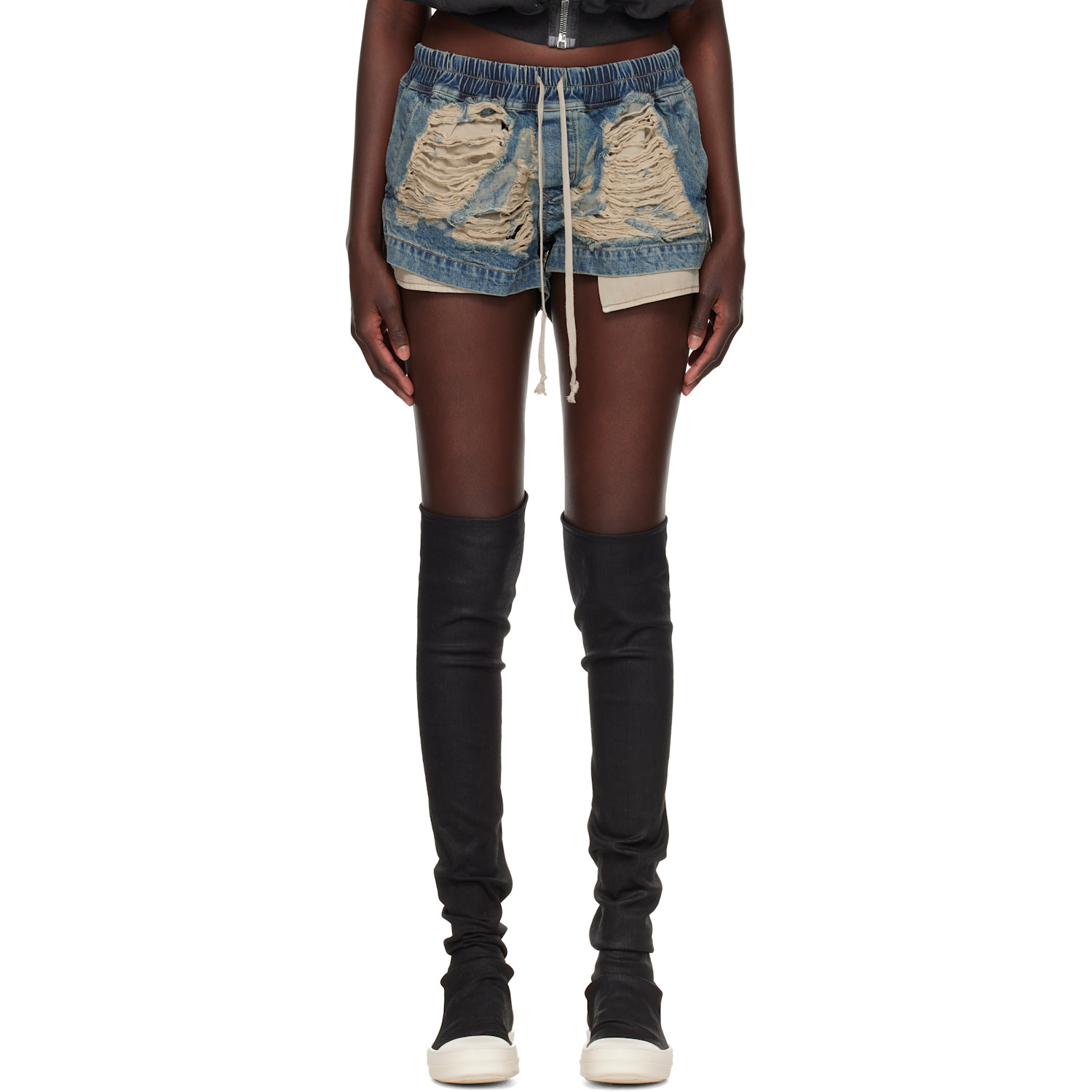 Rick Owens DRKSHDW Blue Tower Fog Boxers Denim Shorts