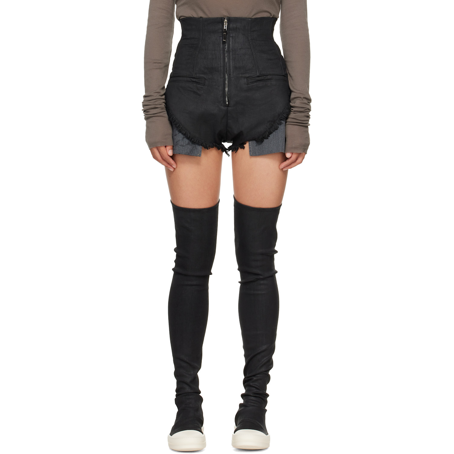 Rick Owens DRKSHDW Black Tower Dirt Cutoff Denim Shorts