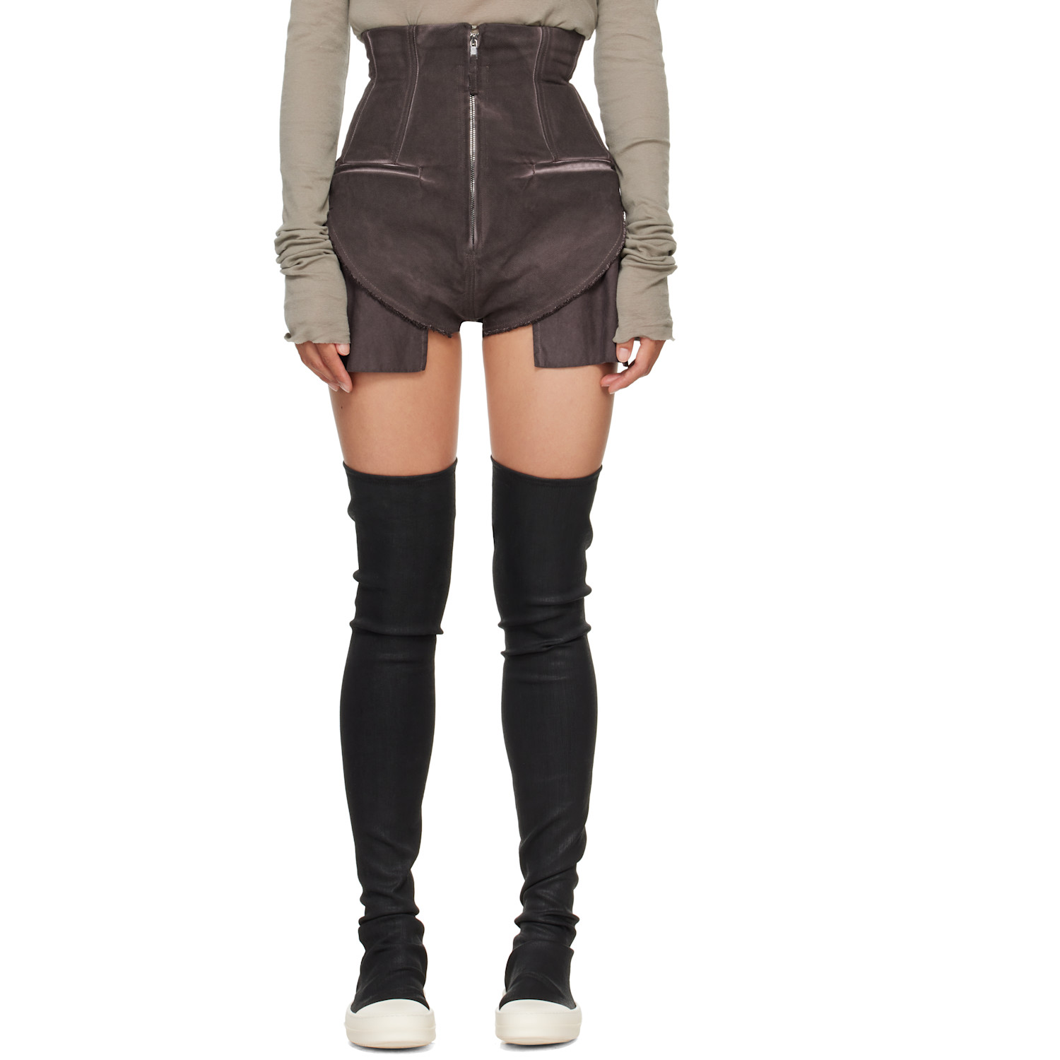 Rick Owens DRKSHDW Burgundy Tower Dirt Cutoff Denim Shorts