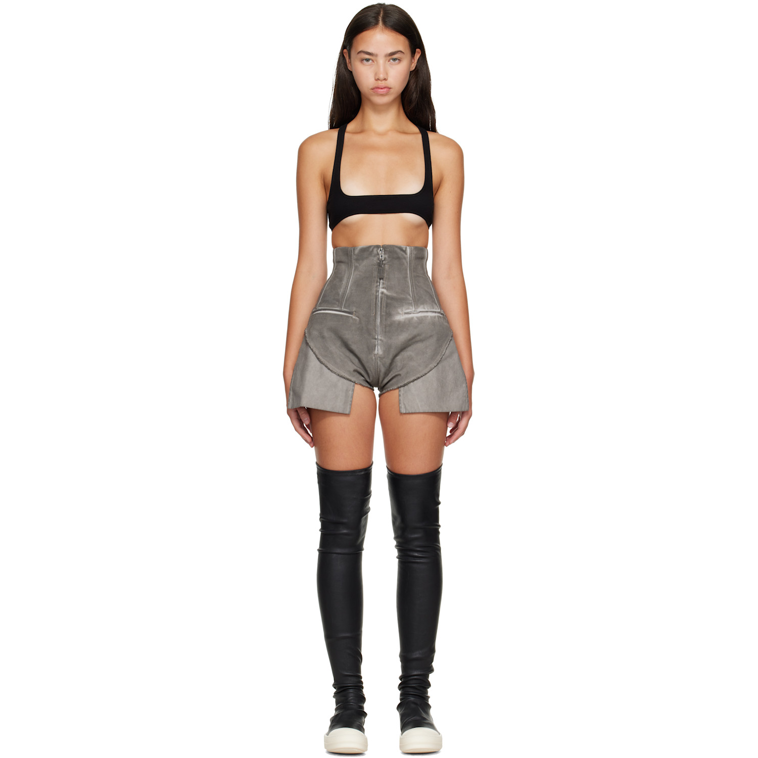 Rick Owens DRKSHDW Gray Tower Dirt Cutoff Denim Shorts
