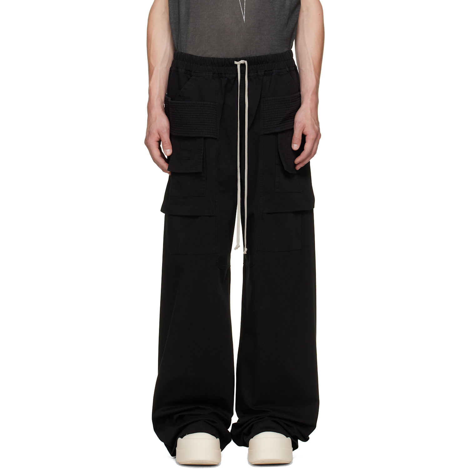 Rick Owens DRKSHDW Black Tower Creatch Wide Cargo Drawstring Pants